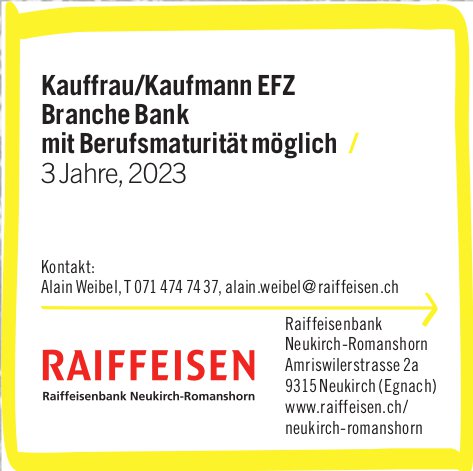 Raiffeisenbank, Neukirch-Egnach - Kauffrau/Kaufmann EFZ
