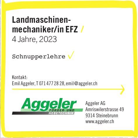 Aggeler AG, Steinebrunn - Landmaschinen- mechaniker/in EFZ /