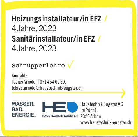 Haustechnik Eugster AG, Arbon - Heizungsinstallateur/in EFZ /