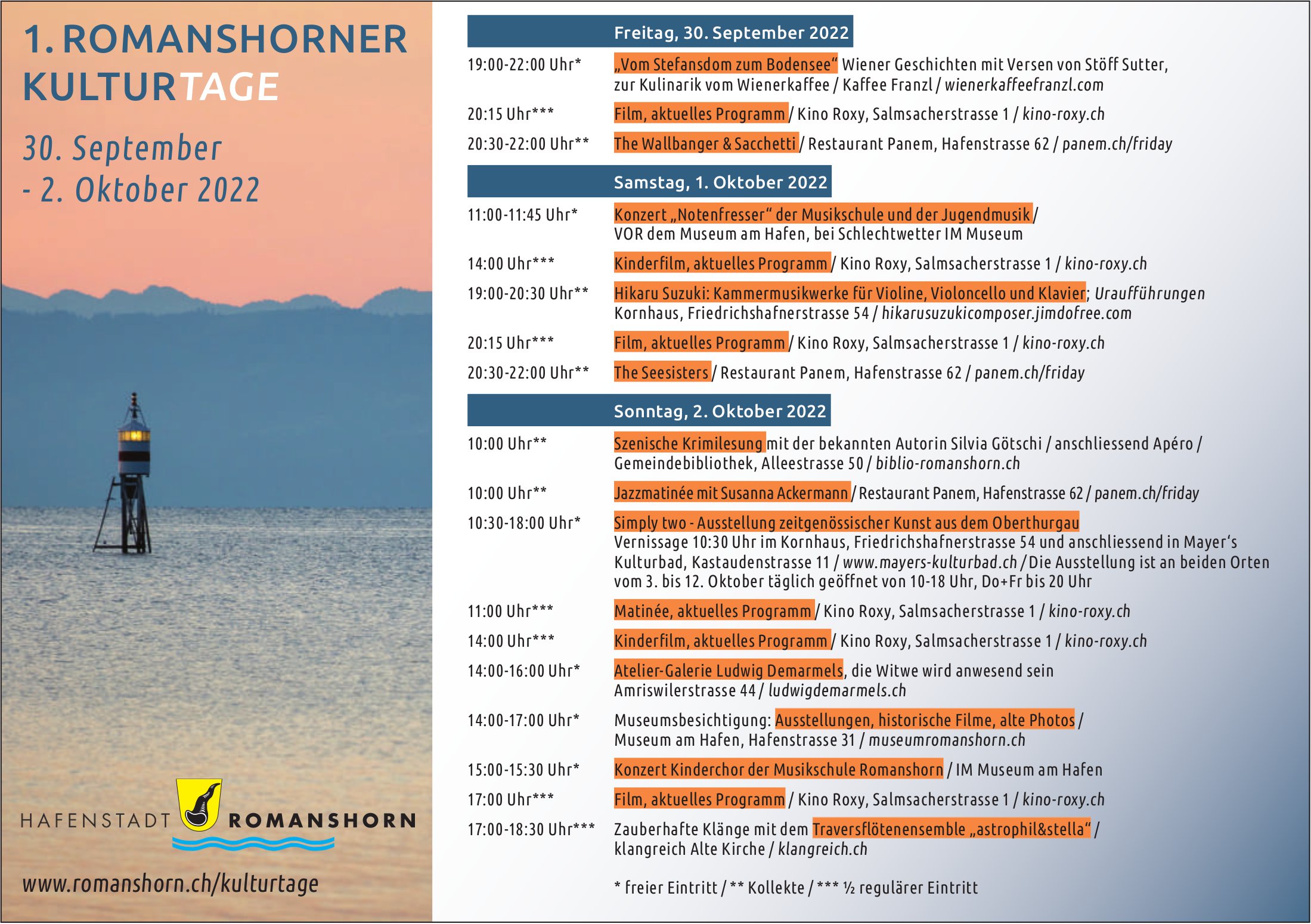 1. Romanshorner Kulturtage, 30. September -2. Oktober 2022, Romanshorn