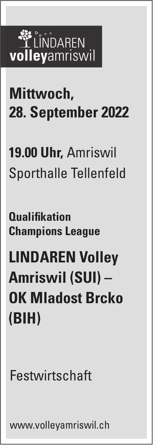 Qualifikation Champions League, Lindaren Volley Amriswil (SUI)–OK Mladost Brcko (BIH), 28. September, Sporthalle Tellenfeld, Amriswil