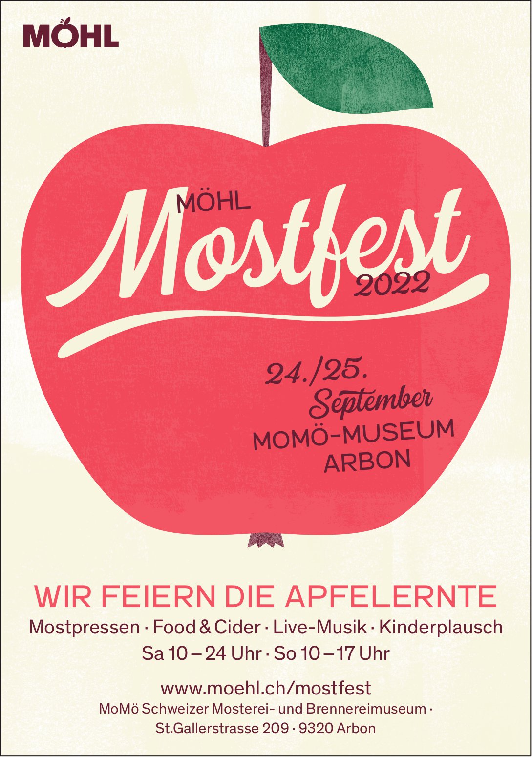 Möhl Mostfest, 24. /25. September, MoMö Schweizer Mosterei- und Brennereimuseum , Arbon