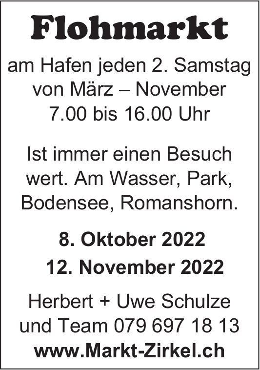 Flohmarkt, 8. Oktober/ 12. November, Romanshorn