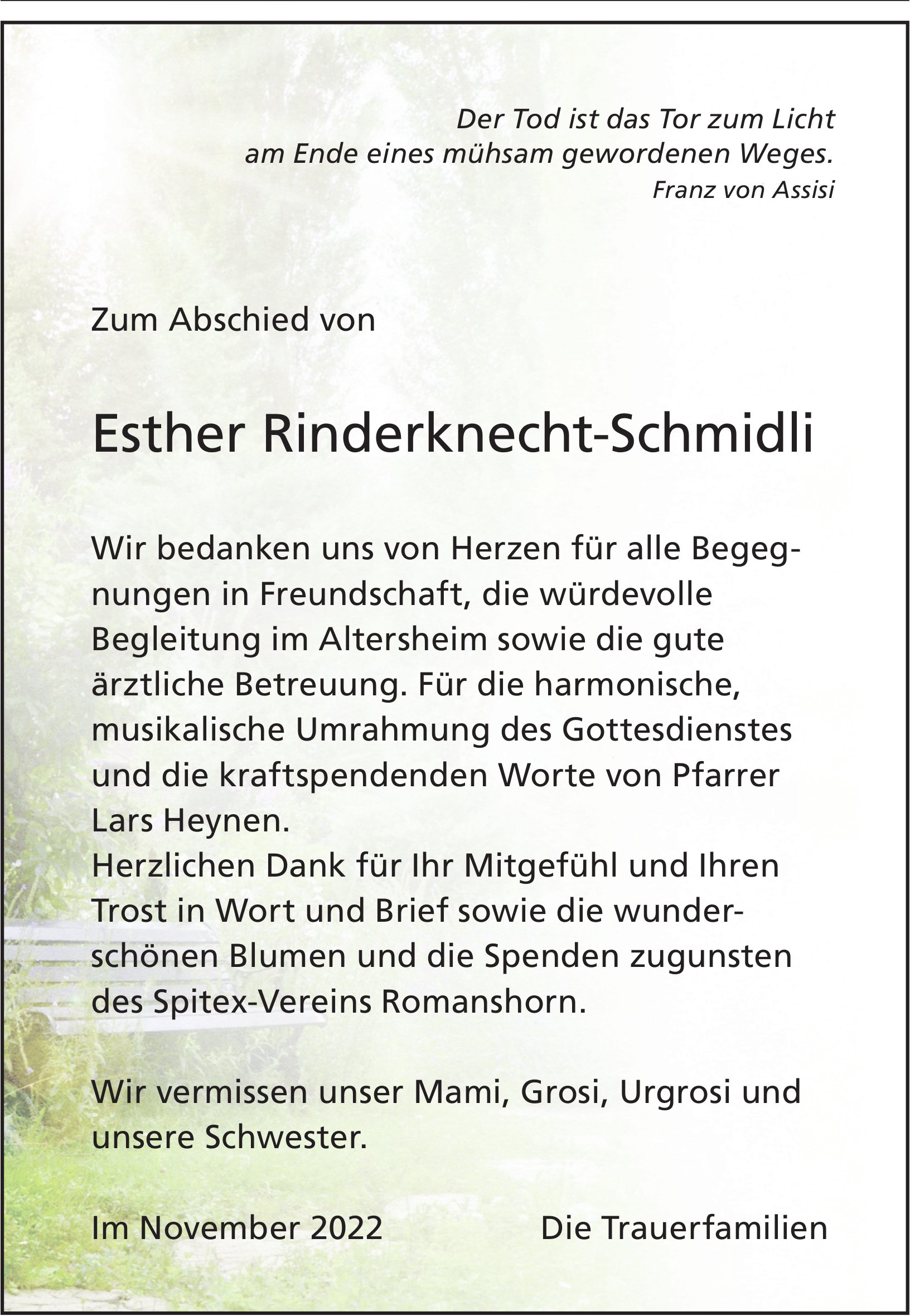 Rinderknecht-Schmidli Esther, im November 2022 / DS