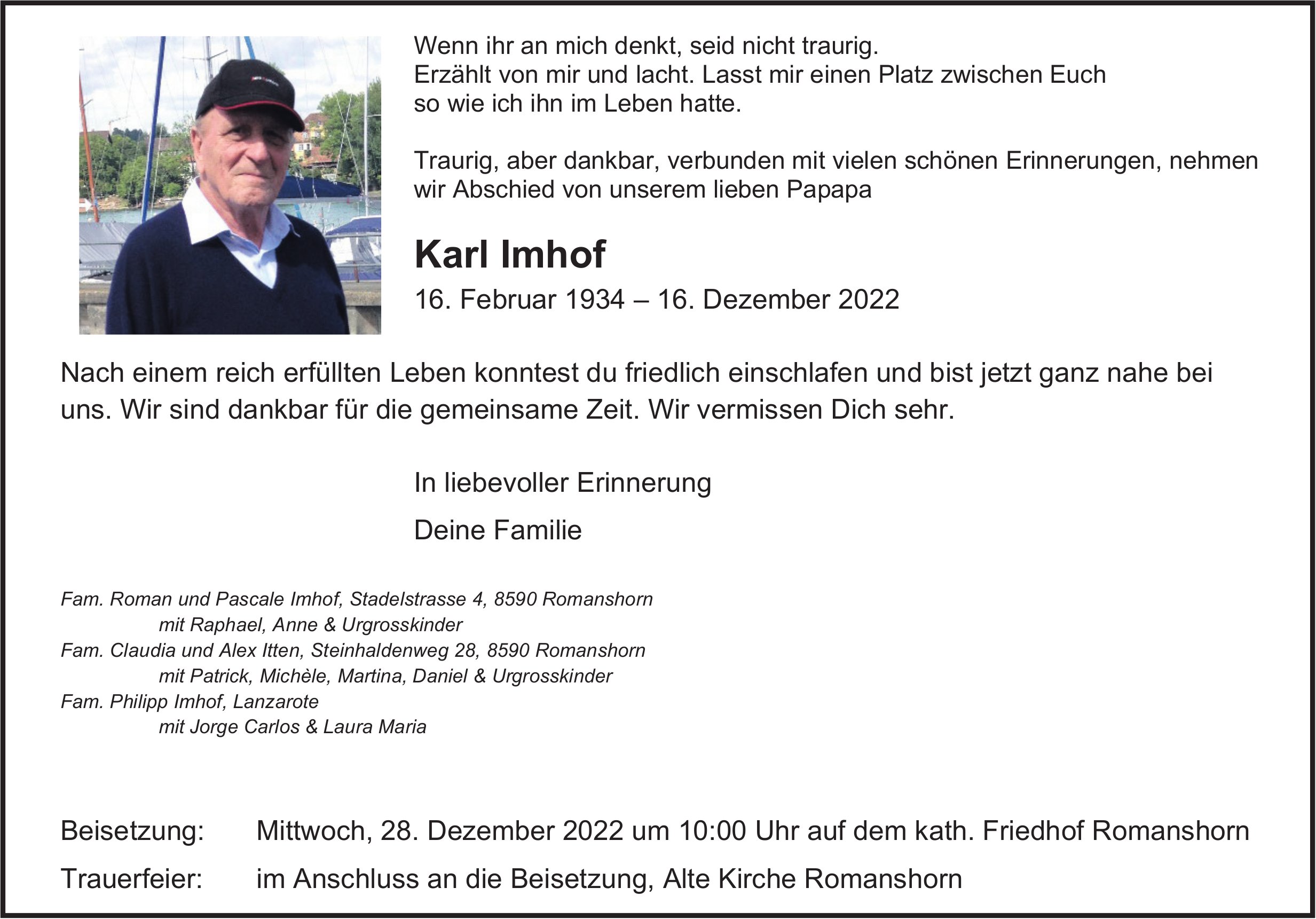 Imhof Karl, Dezember 2022 / TA