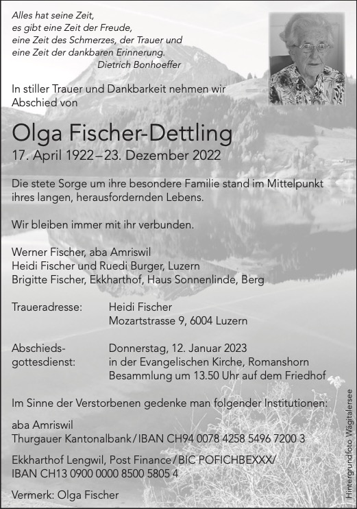 Fischer-Dettling Olga, Dezember 2022 / TA
