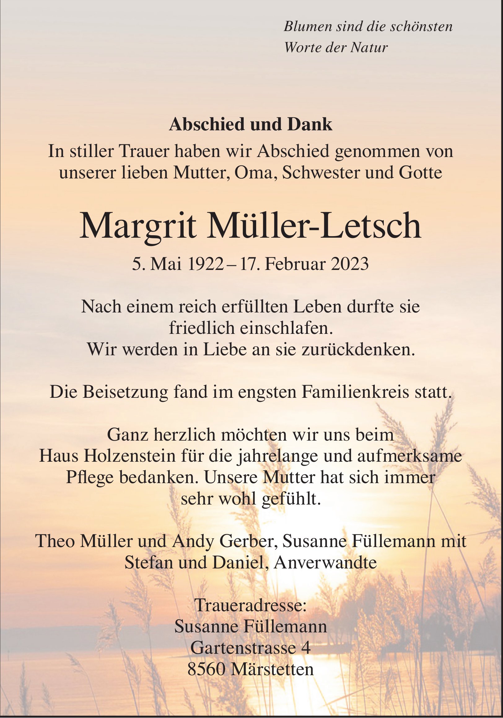 Müller-Letsch Margrit, Februar 2023 / TA