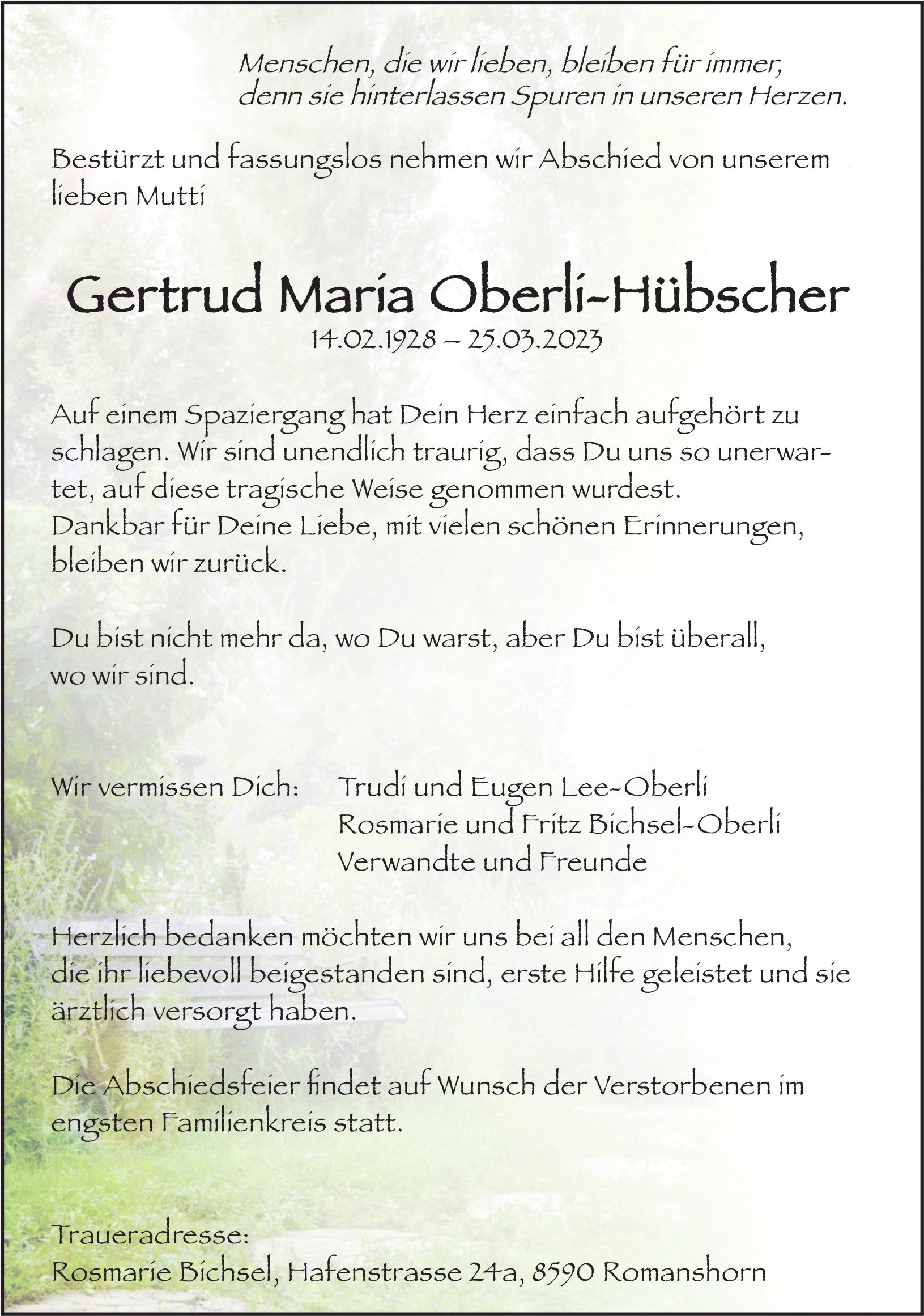Oberli-Hübscher Gertrud Maria, März 2023 / TA