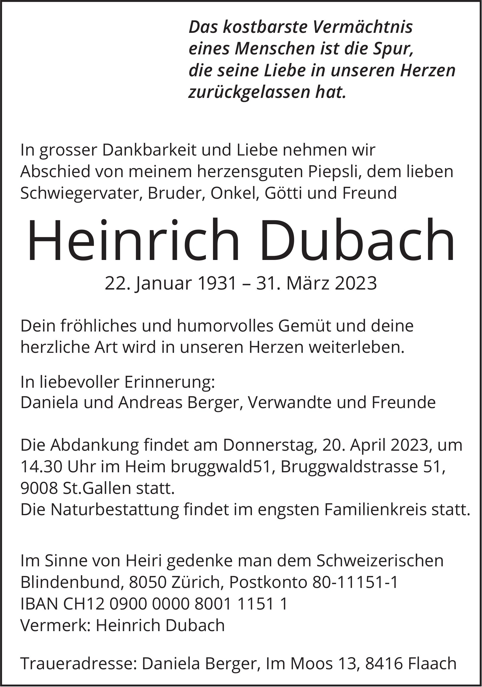 Dubach Heinrich, März 2023 / TA