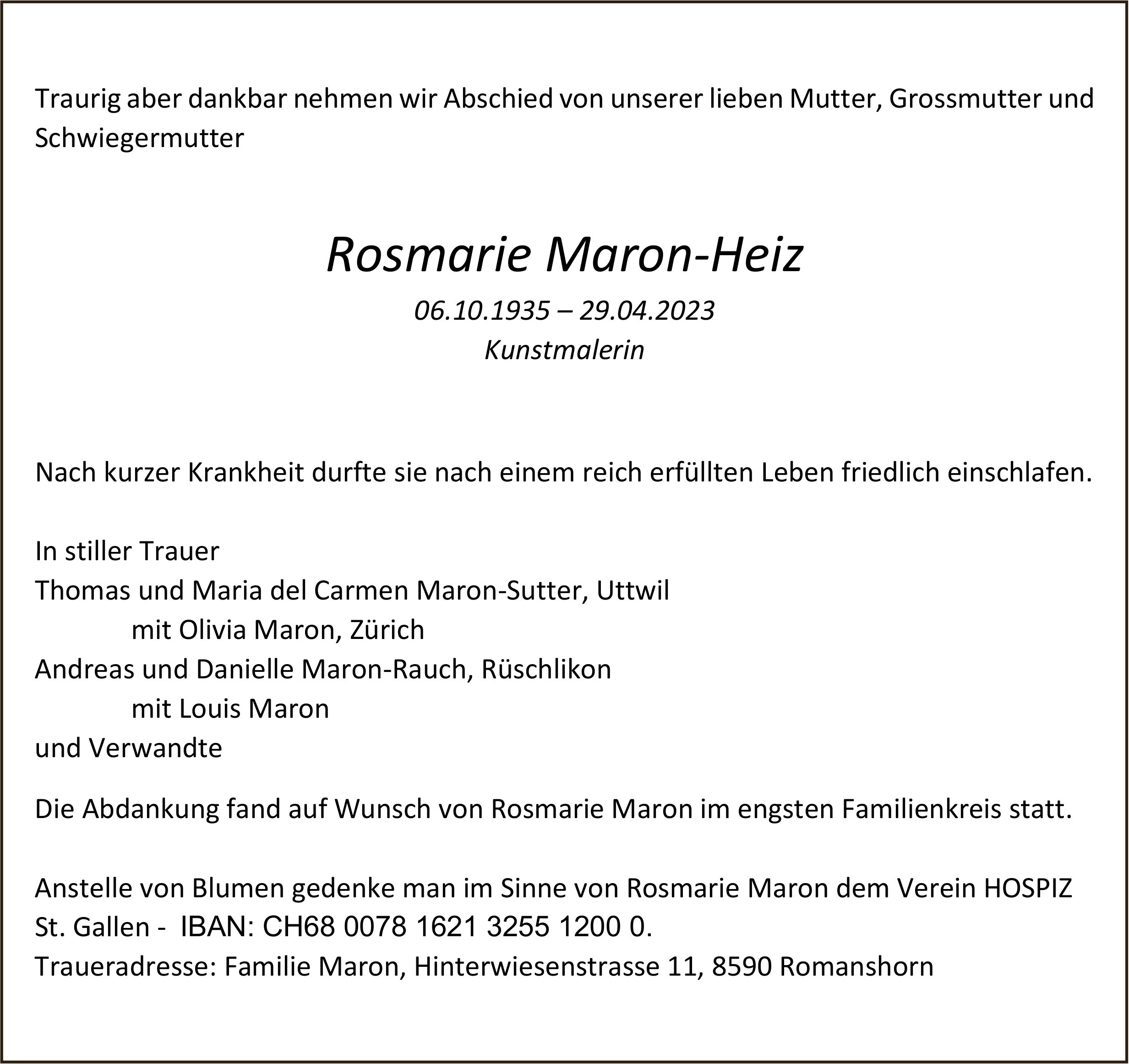 Maron-Heiz Rosmarie, April 2023 / TA