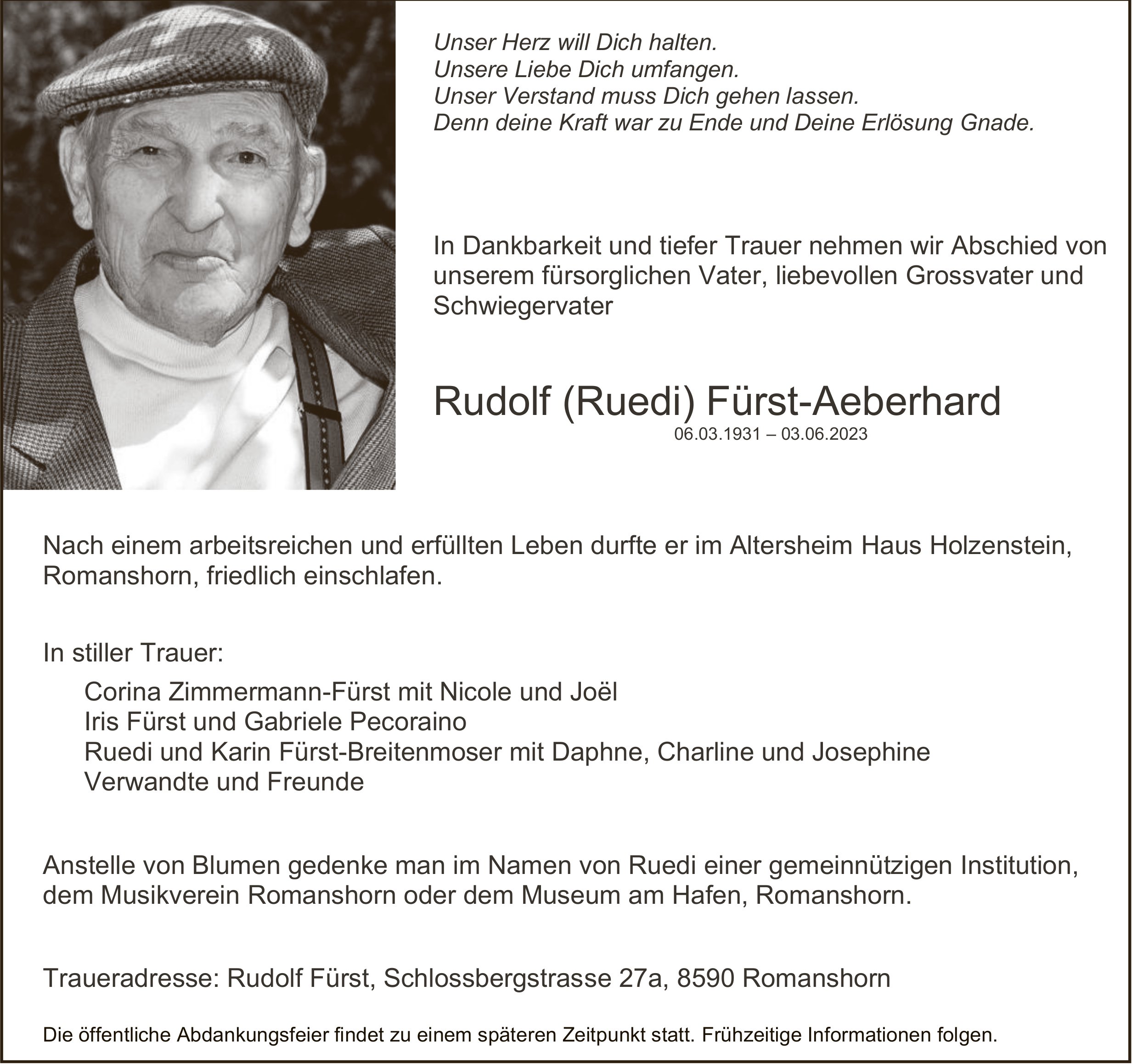 Rudolf (Ruedi) Fürst-Aeberhard, Juni 2023 / TA