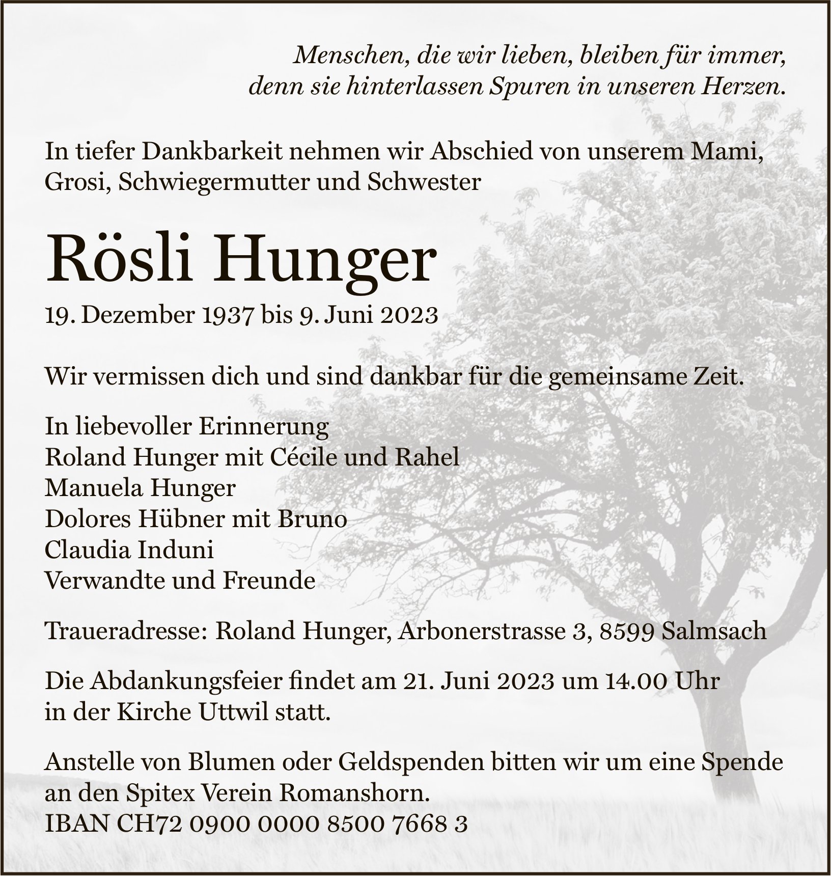 Hunger Rösli, Juni 2023 / TA