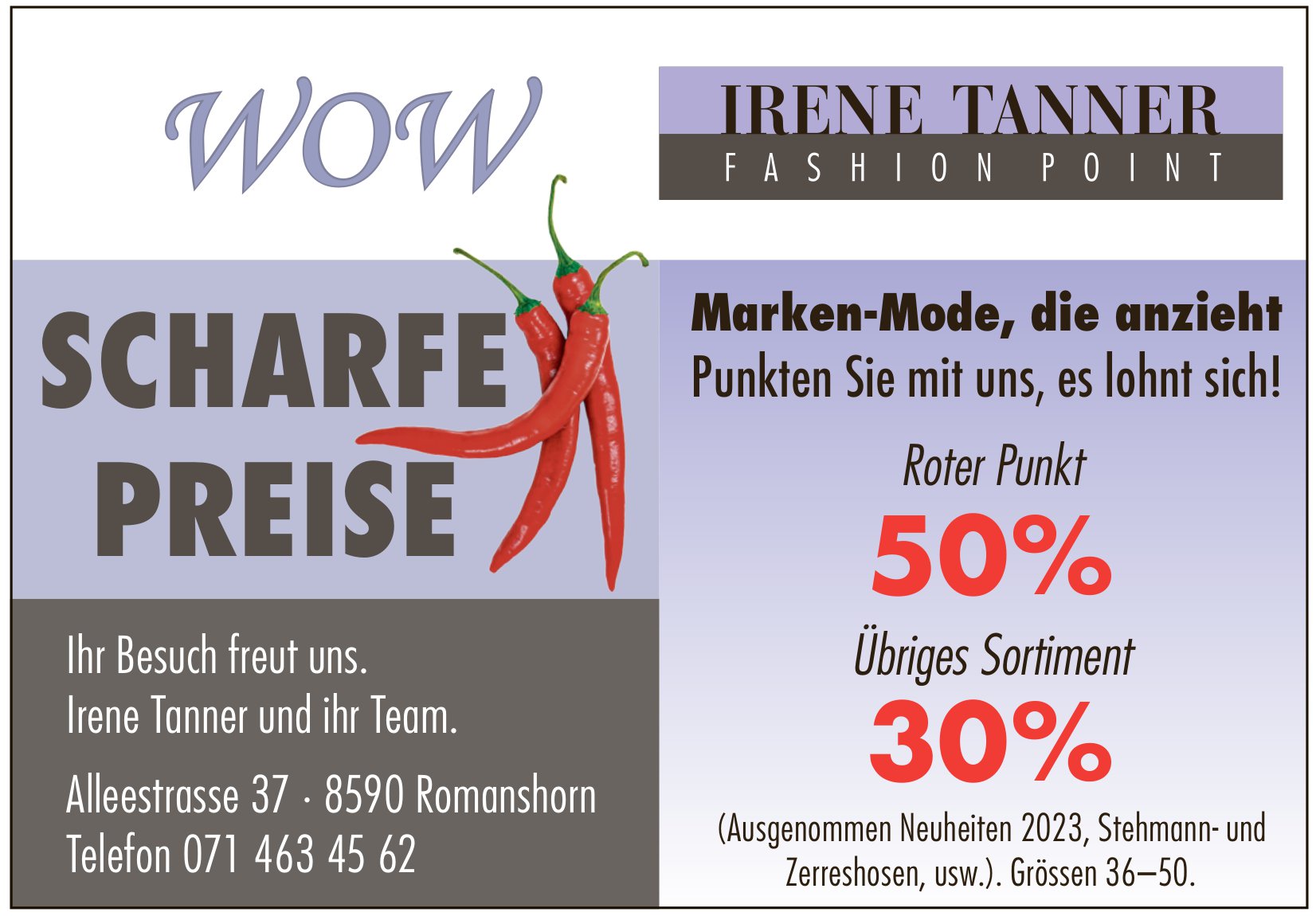 IRENE TANNER FASHION POINT, Romanshorn - WOW SCHARFE PREISE