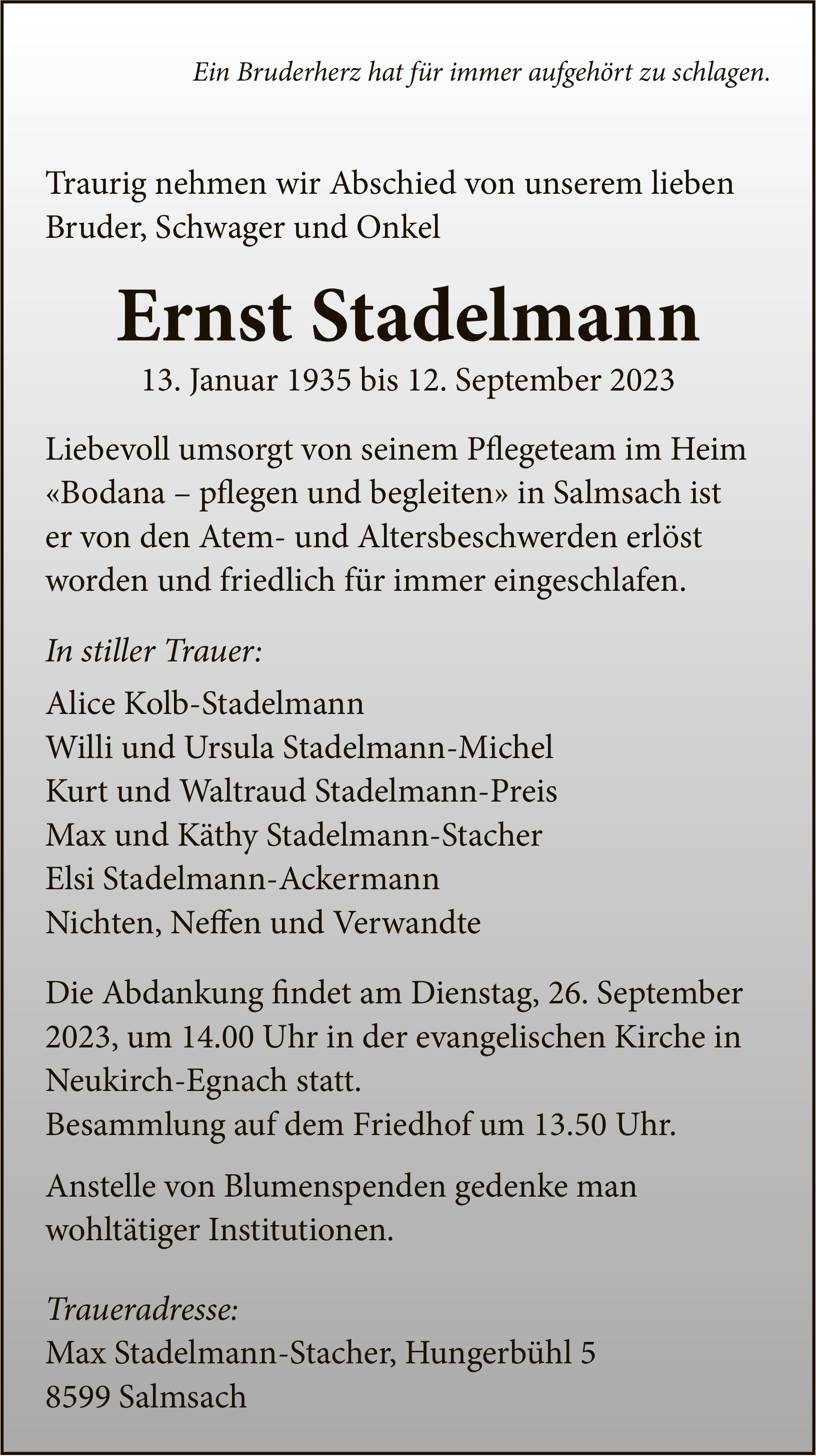 Stadelmann Ernst, September 2023 / TA