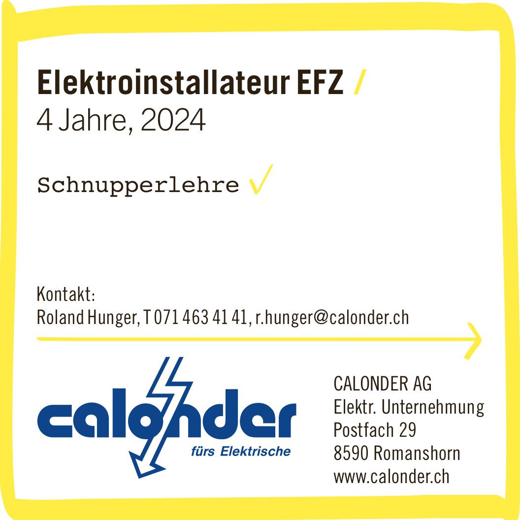 CALONDER AG, Romanshorn - Elektroinstallateur EFZ /