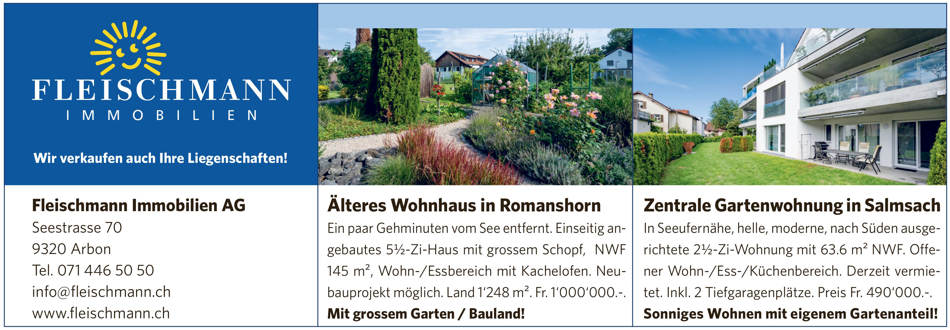 Fleischmann Immobilien AG, Arbon - Wir verkaufen auch Ihre Liegenschaften!