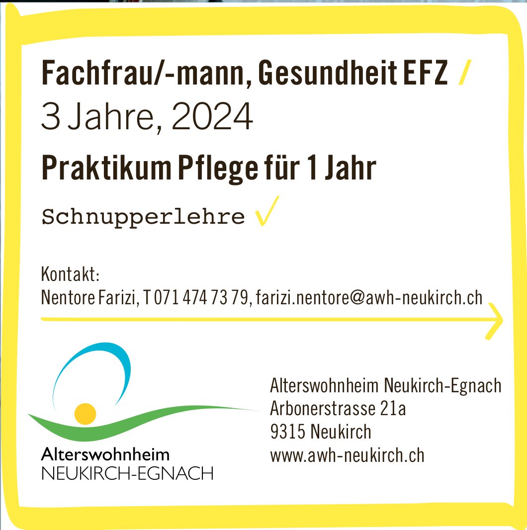 Alterswohnheim Neukirch-Egnach, Fachfrau/-mann, Gesundheit EFZ /