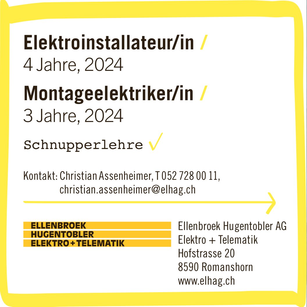 Ellenbroek Hugentobler AG, Romanshorn - Elektroinstallateur/in / Montageelektriker/in /