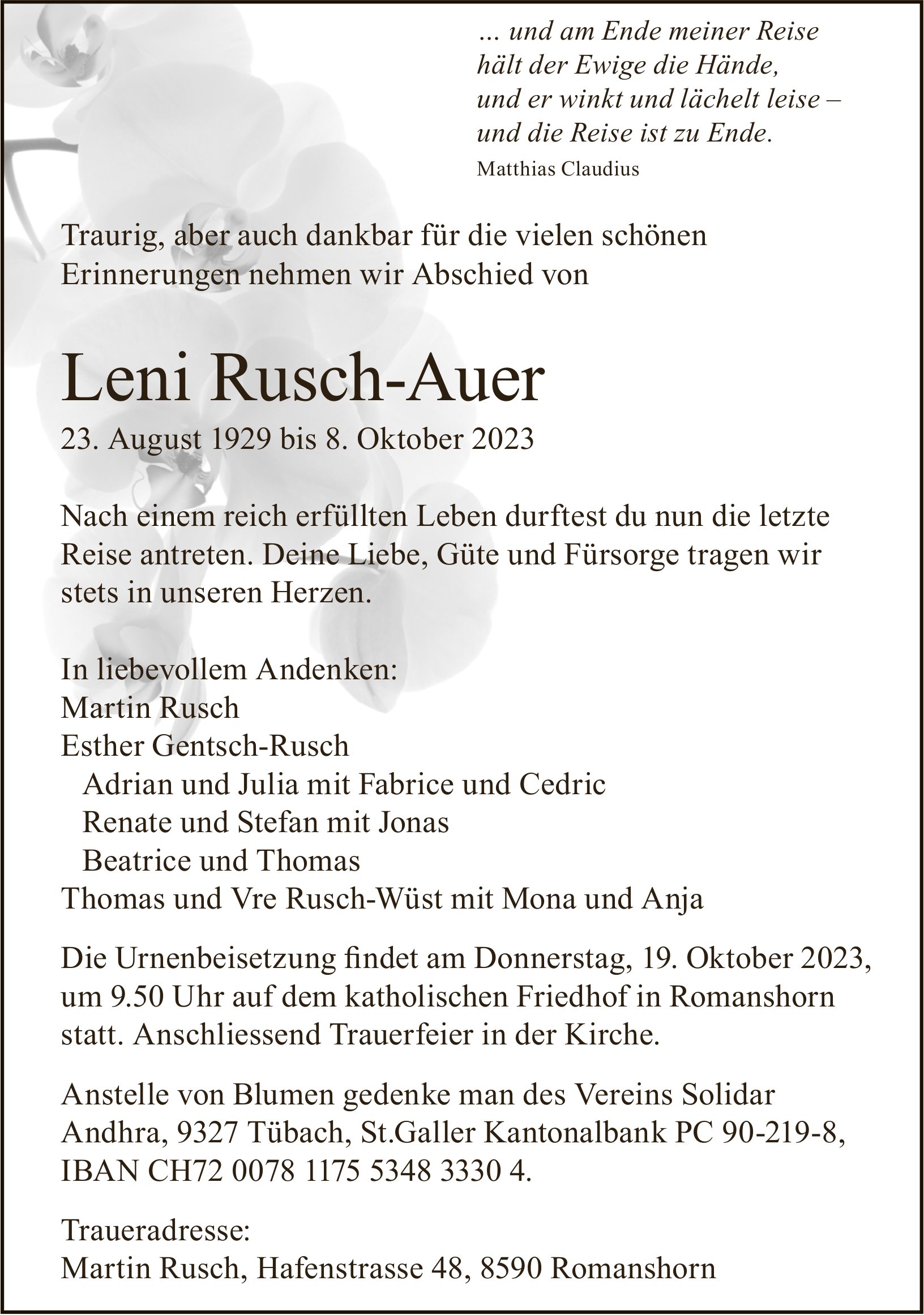 Leni Rusch-Auer, Oktober 2023 / TA