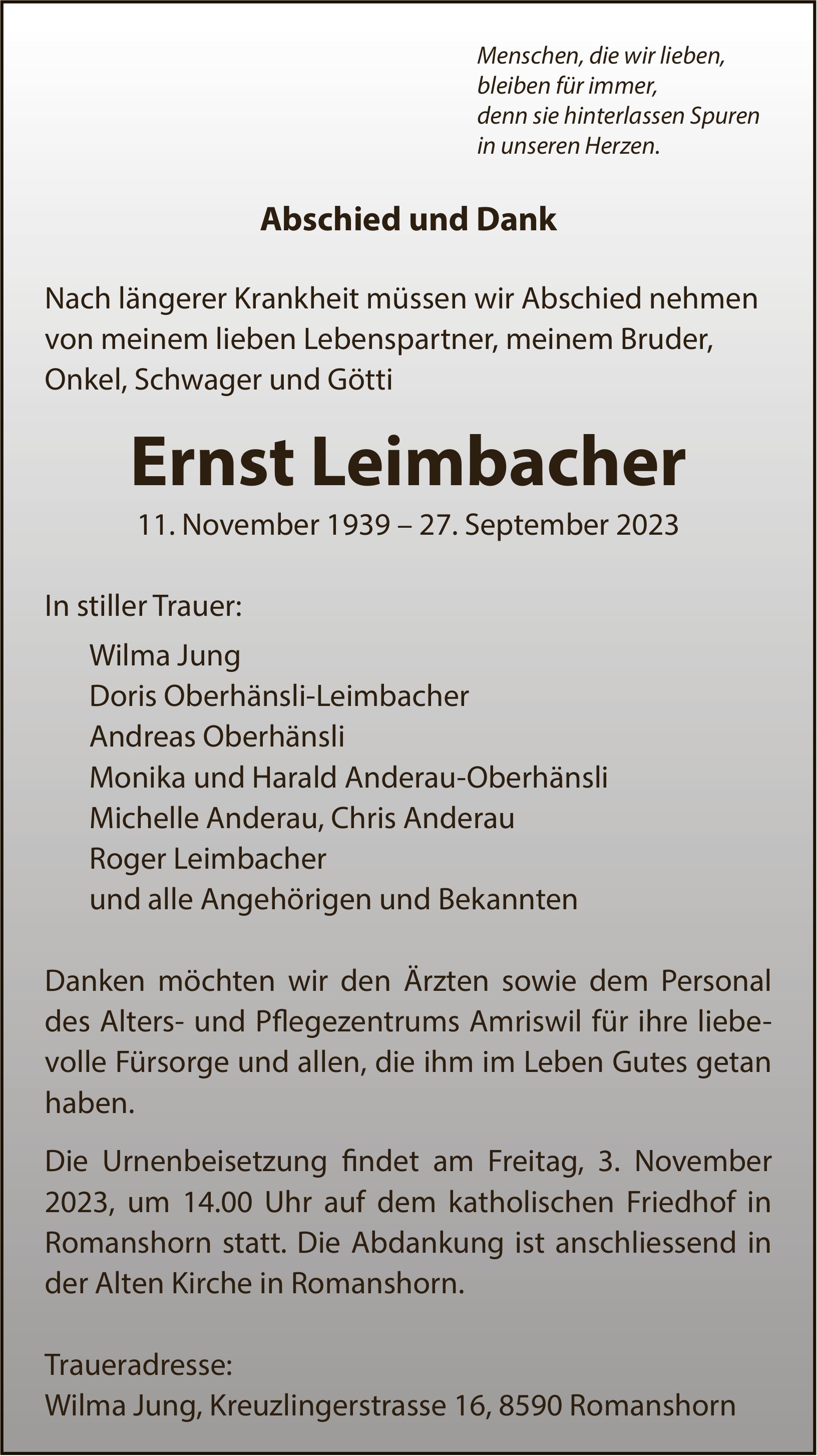 Leimbacher Ernst, September 2023 / TA