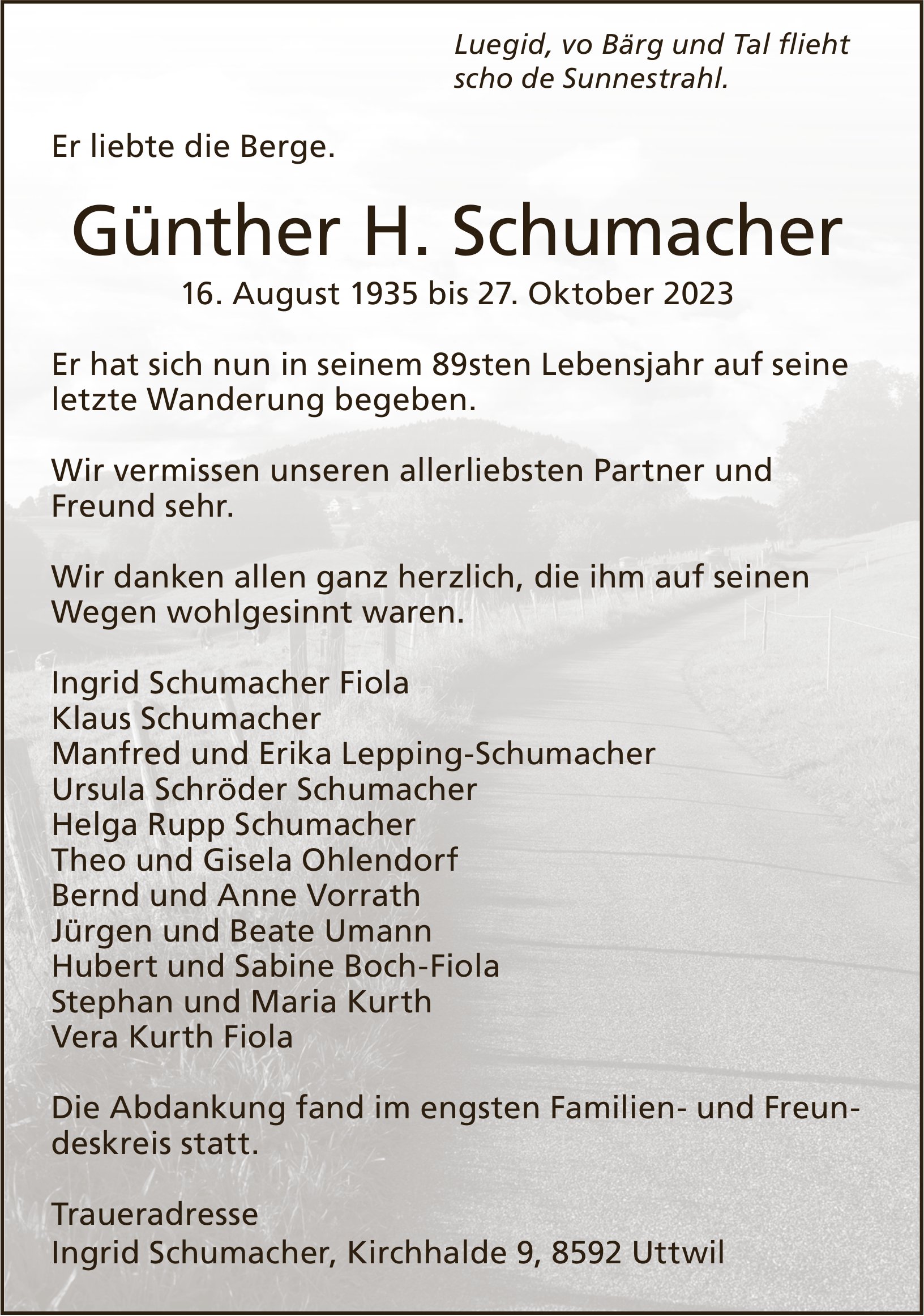 Schumacher Günther H., Oktober 2023 / TA