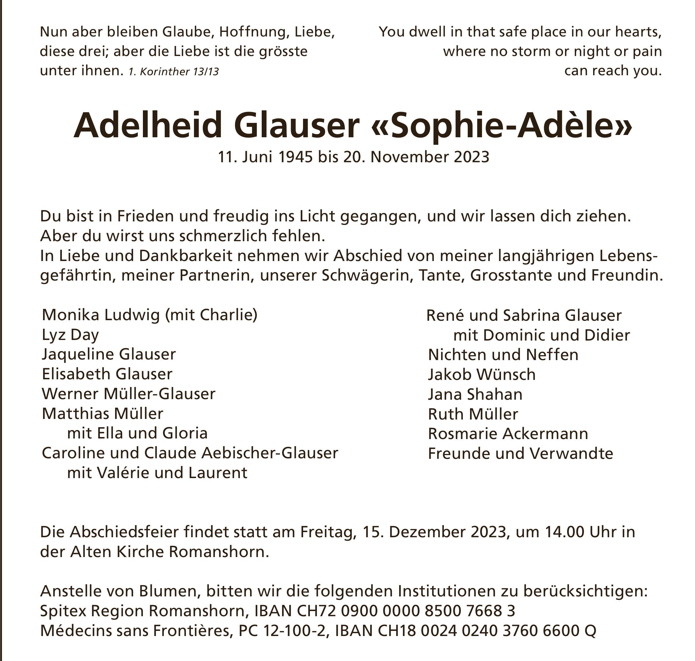 «Sophie-Adèle» Adelheid Glauser, November 2023 / TA