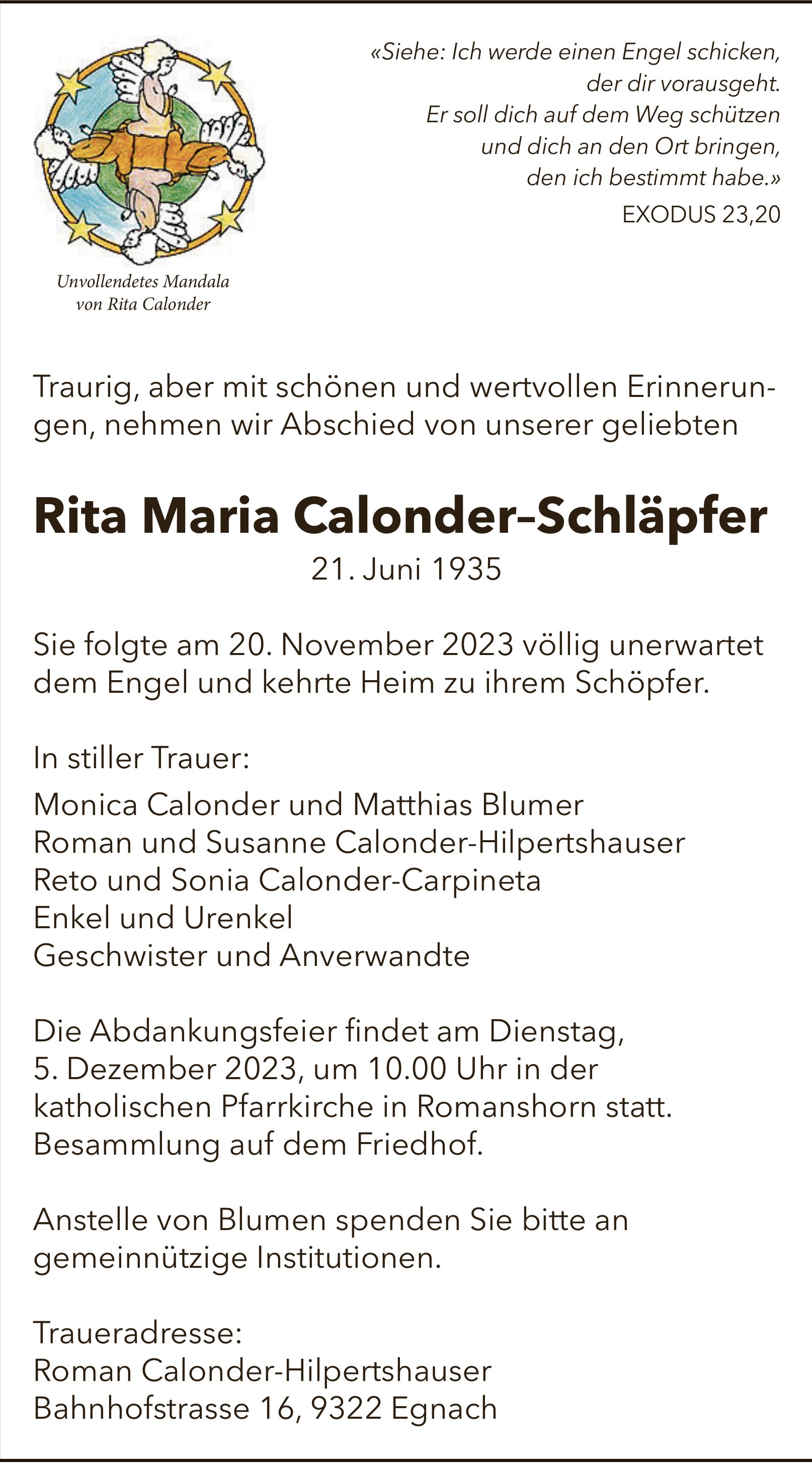 Calonder–Schläpfer Rita Maria, November 2023 / TA