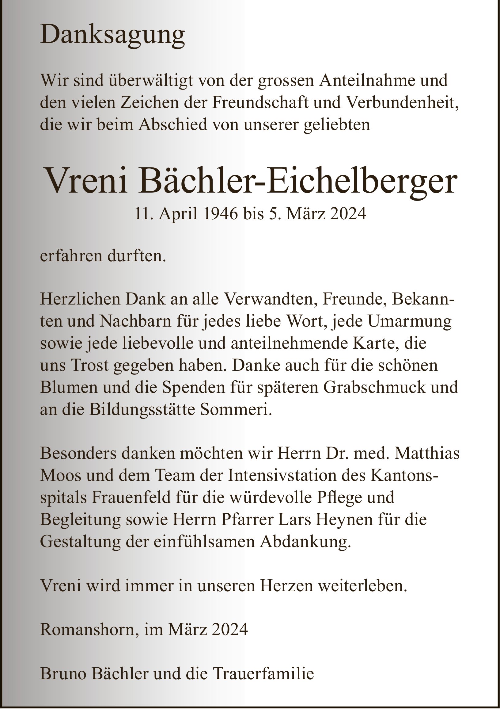 Bächler-Eichelberger Vreni, im März 2024 / DS