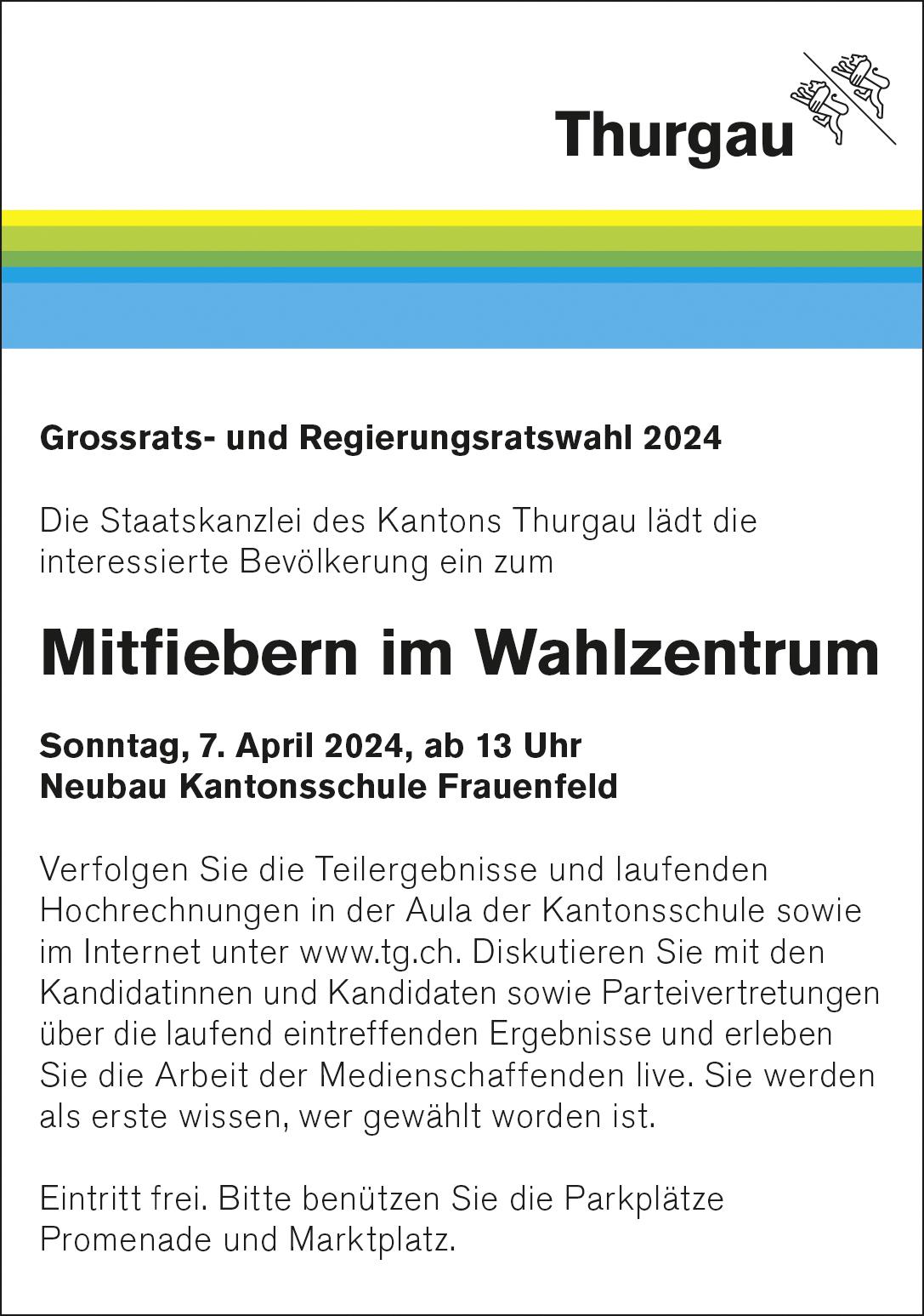 Staatskanzlei Des Kantons Thurgau, Frauenfeld - Grossrats- Und Regierungsratswahl 2024