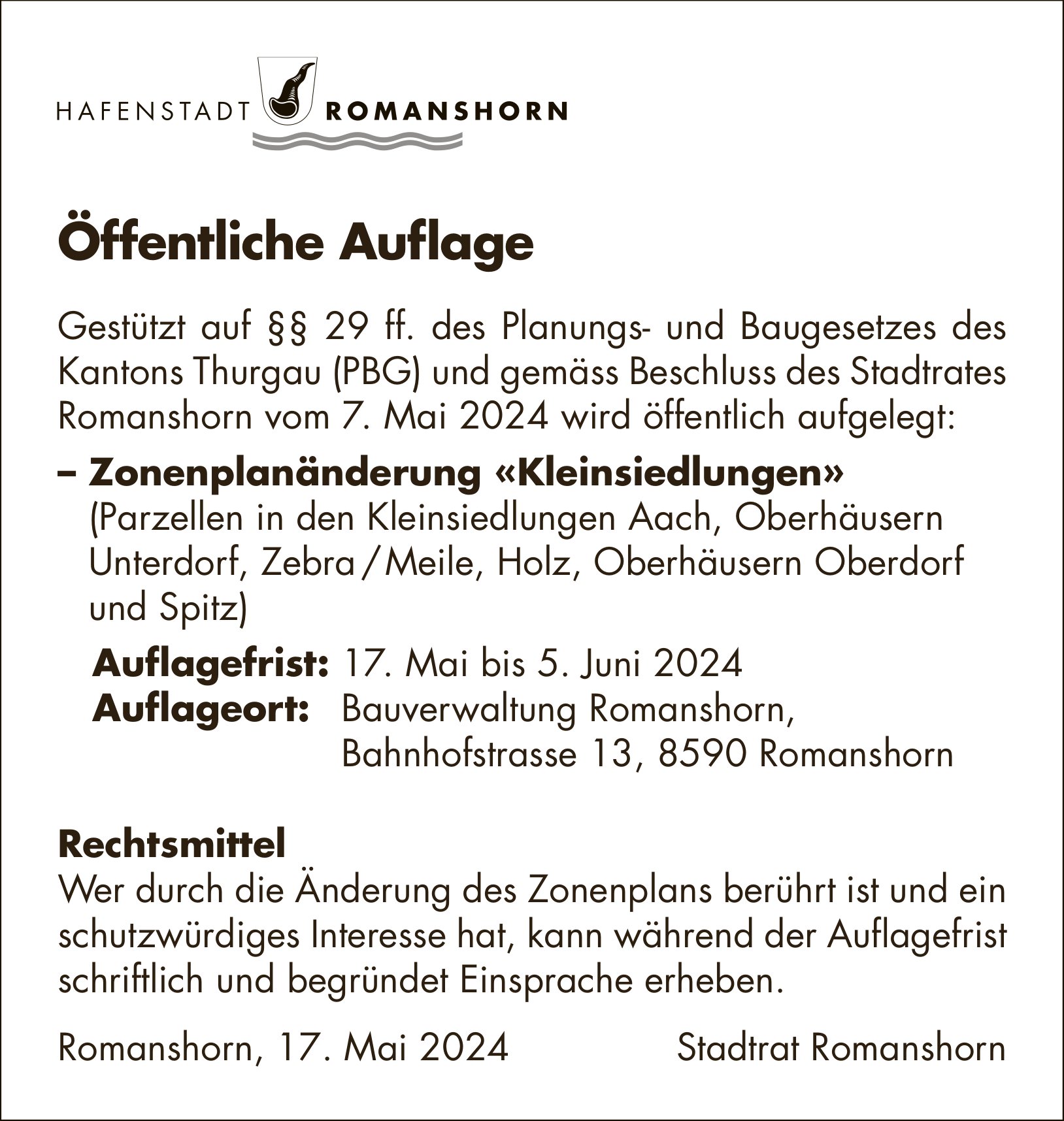 Romanshorn - Öffentliche Auflage