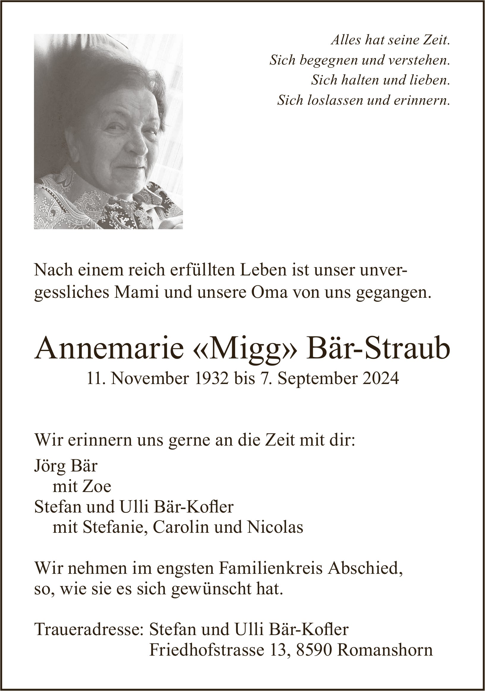 Bär-Straub Annemarie «Migg», September 2024 / TA