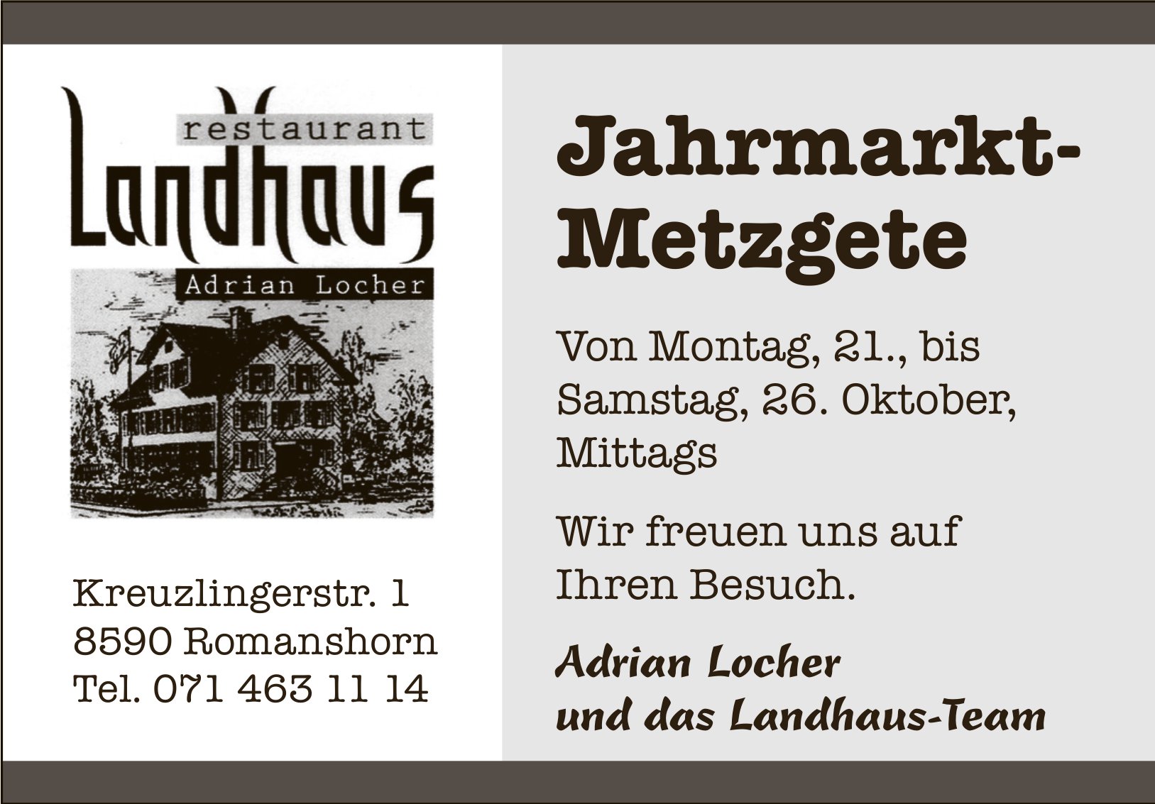 Jahrmarkt- Metzgete, 21. Oktober, Romanshorn