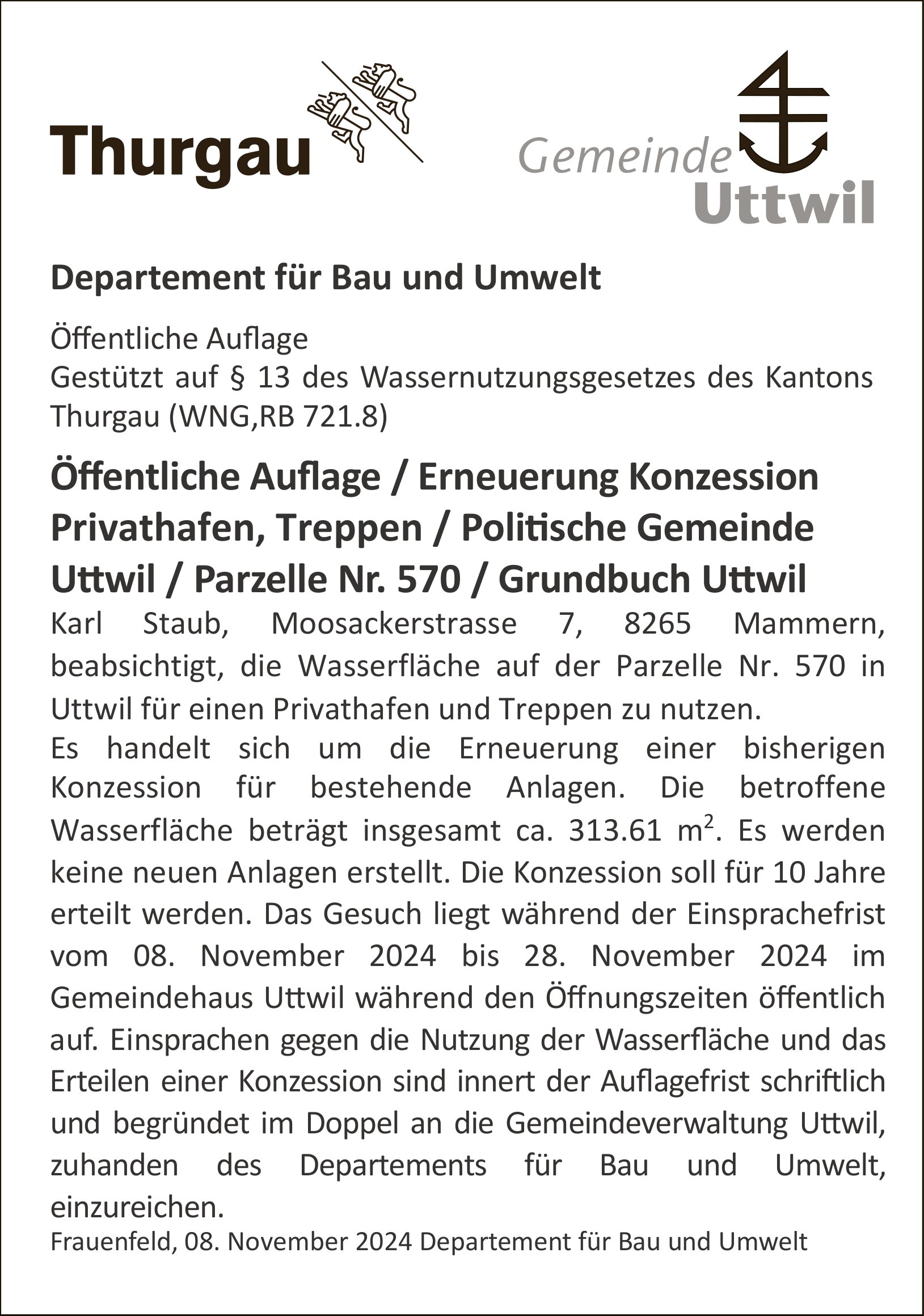 Mammern - Privathafen, Treppen / Politische Gemeinde Uttwil / Parzelle Nr. 570 / Grundbuch Uttwil