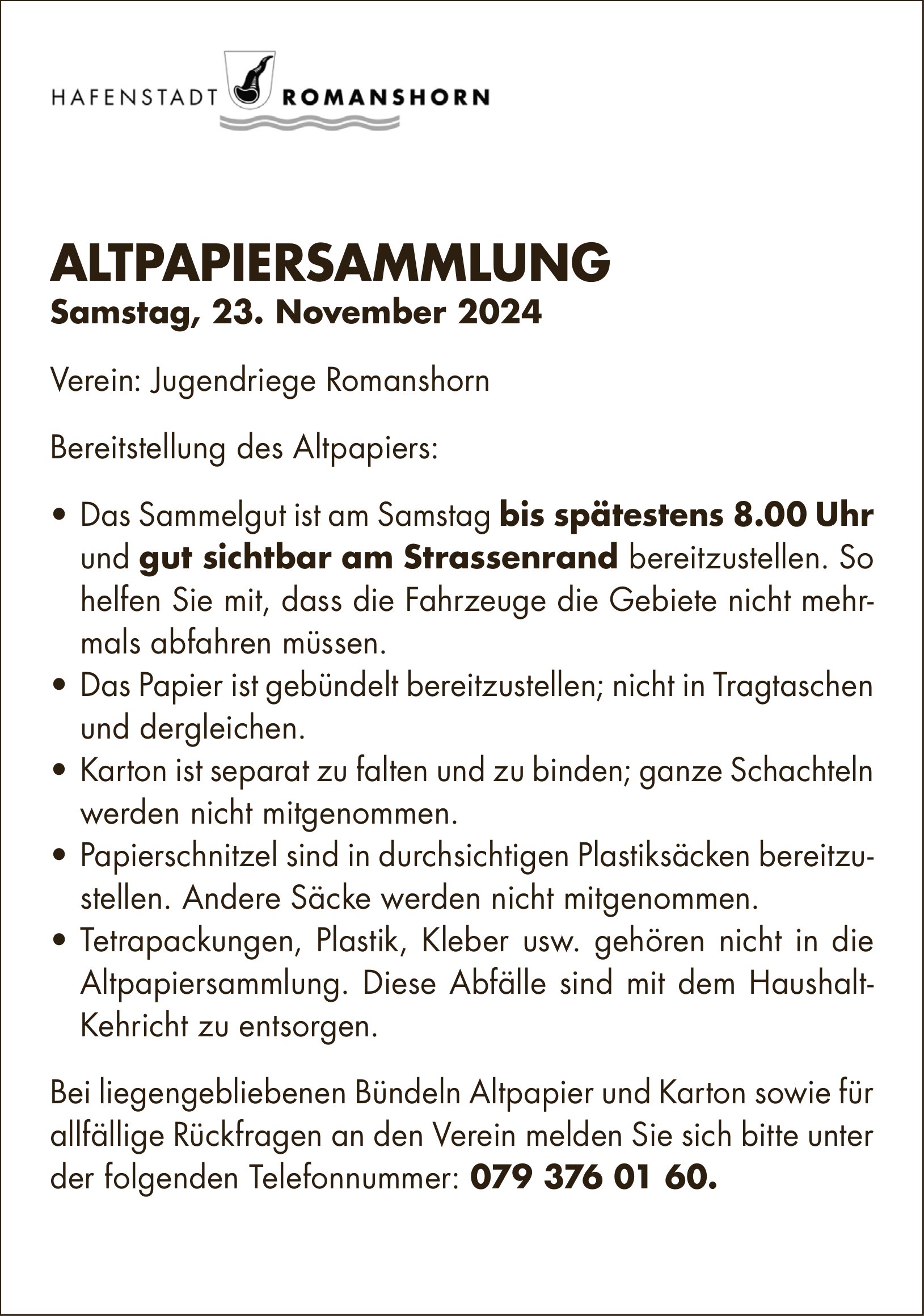 Jugendriege Romanshorn, Altpapiersammlung