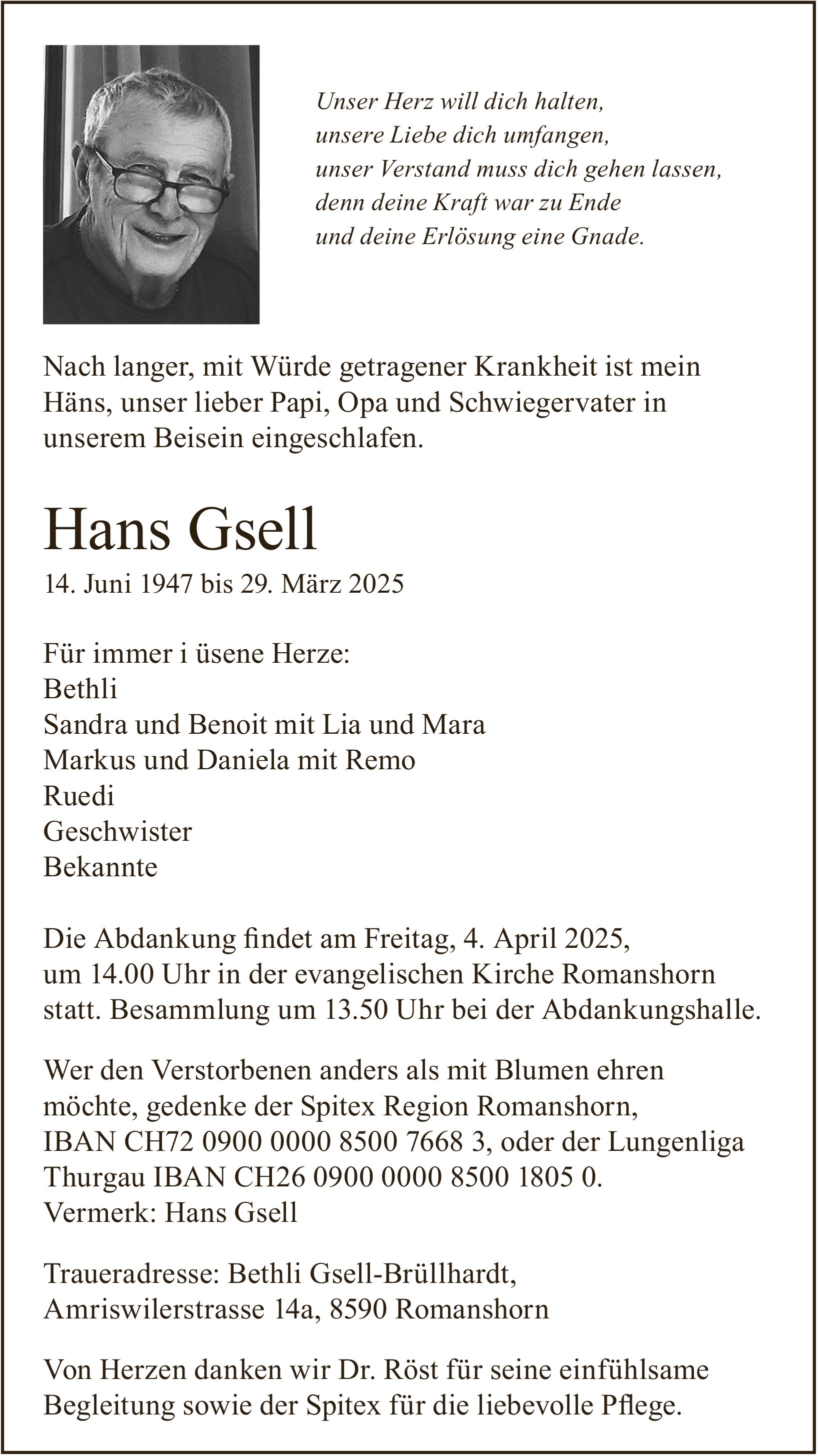 Gsell Hans, März 2025 / TA