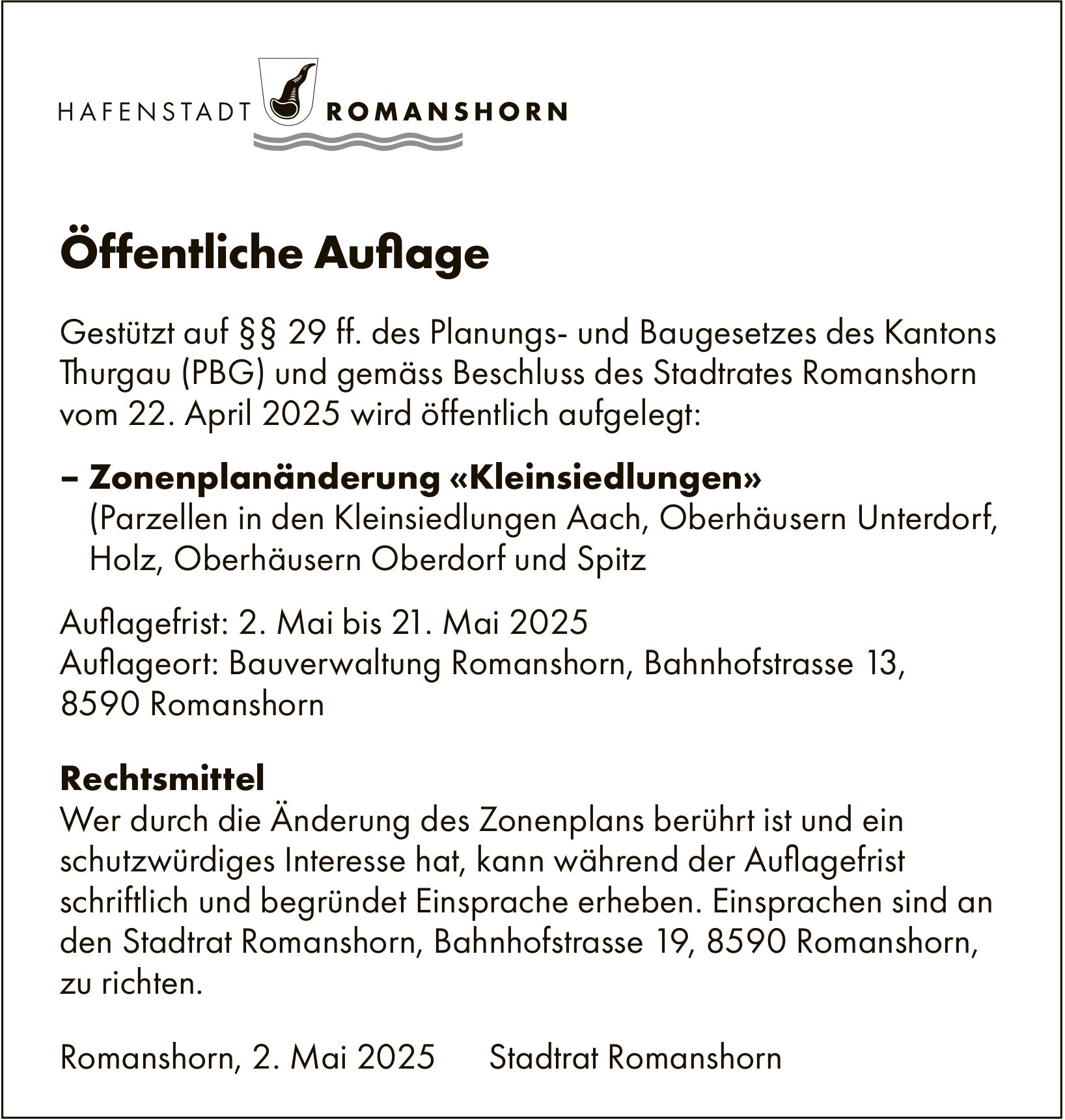 Romanshorn - Öffentliche Auflage