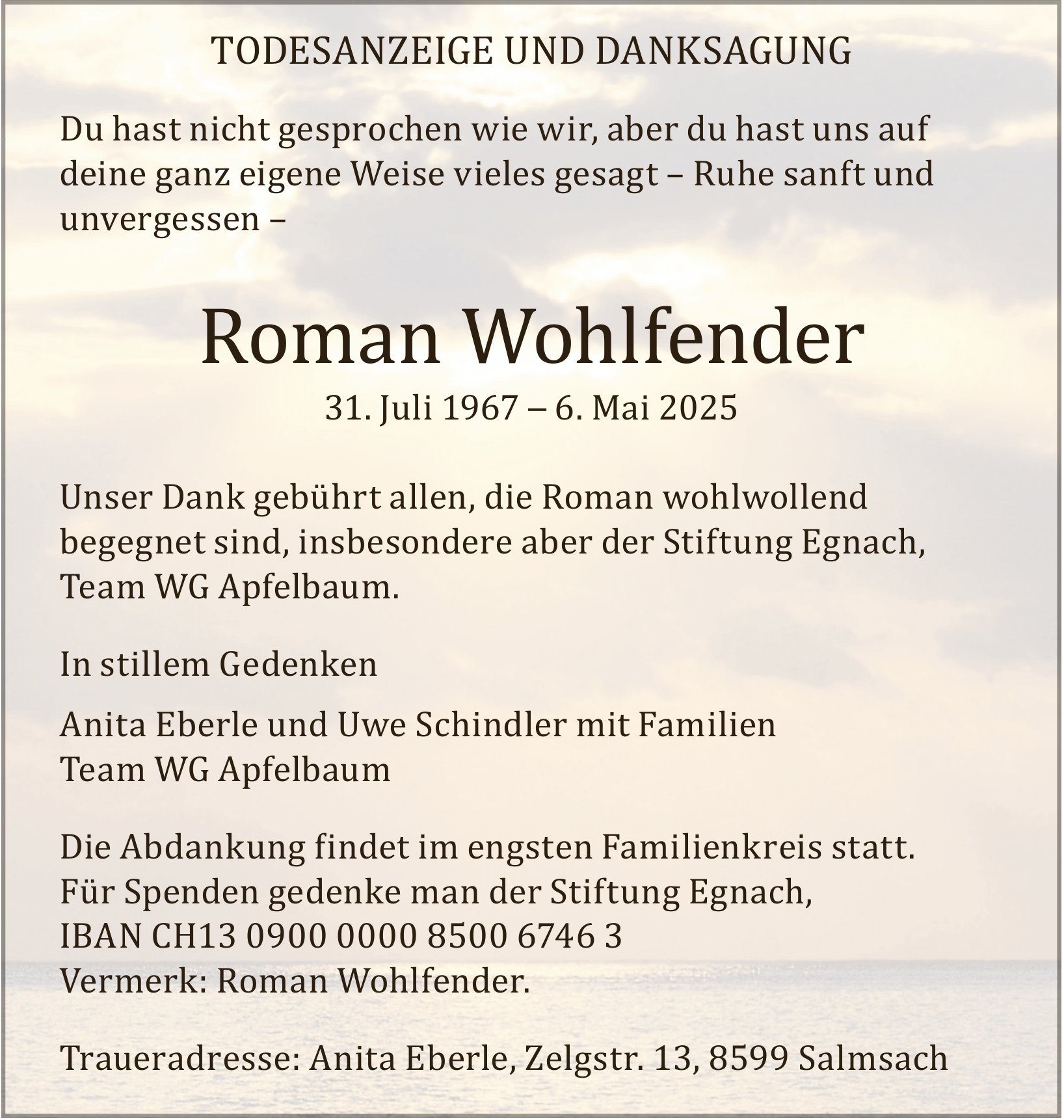 Wohlfender Roman, Mai 2025 / TA