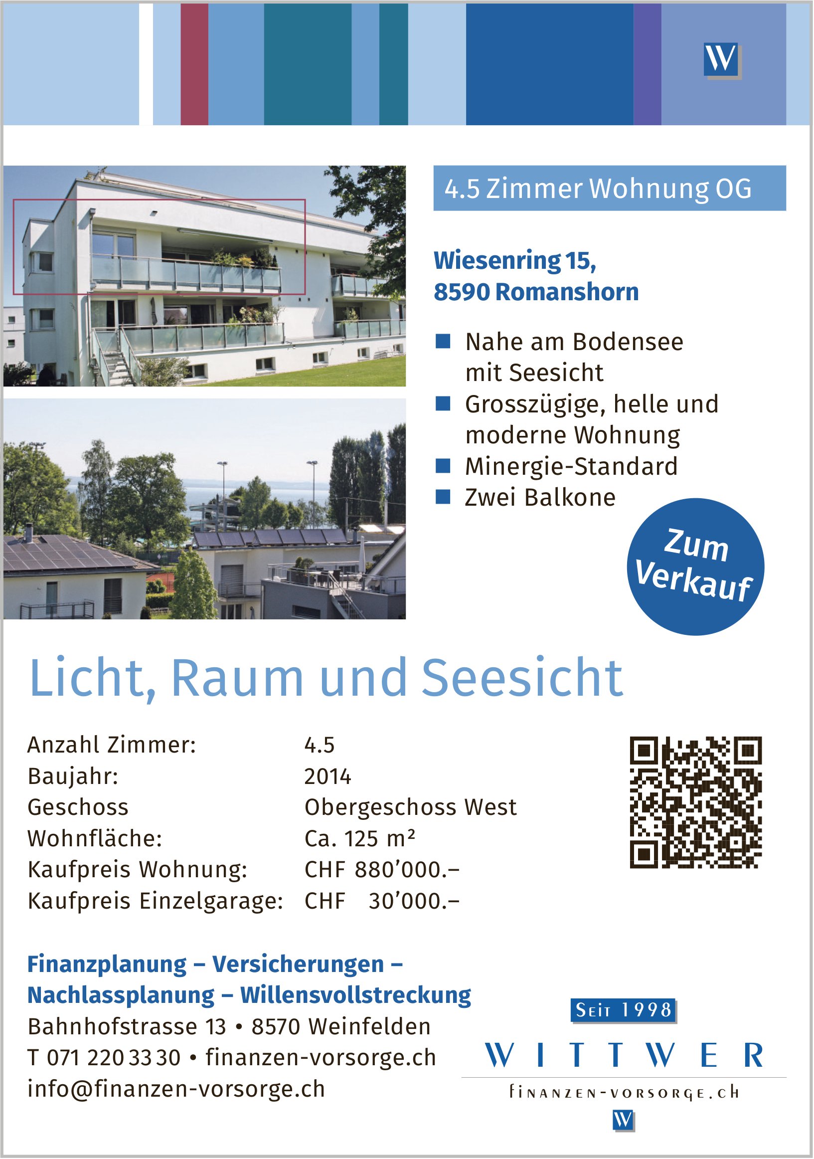 Licht, Raum und Seesicht, 4½-Zimmer-Wohnung, Romanshorn,  zu verkaufen