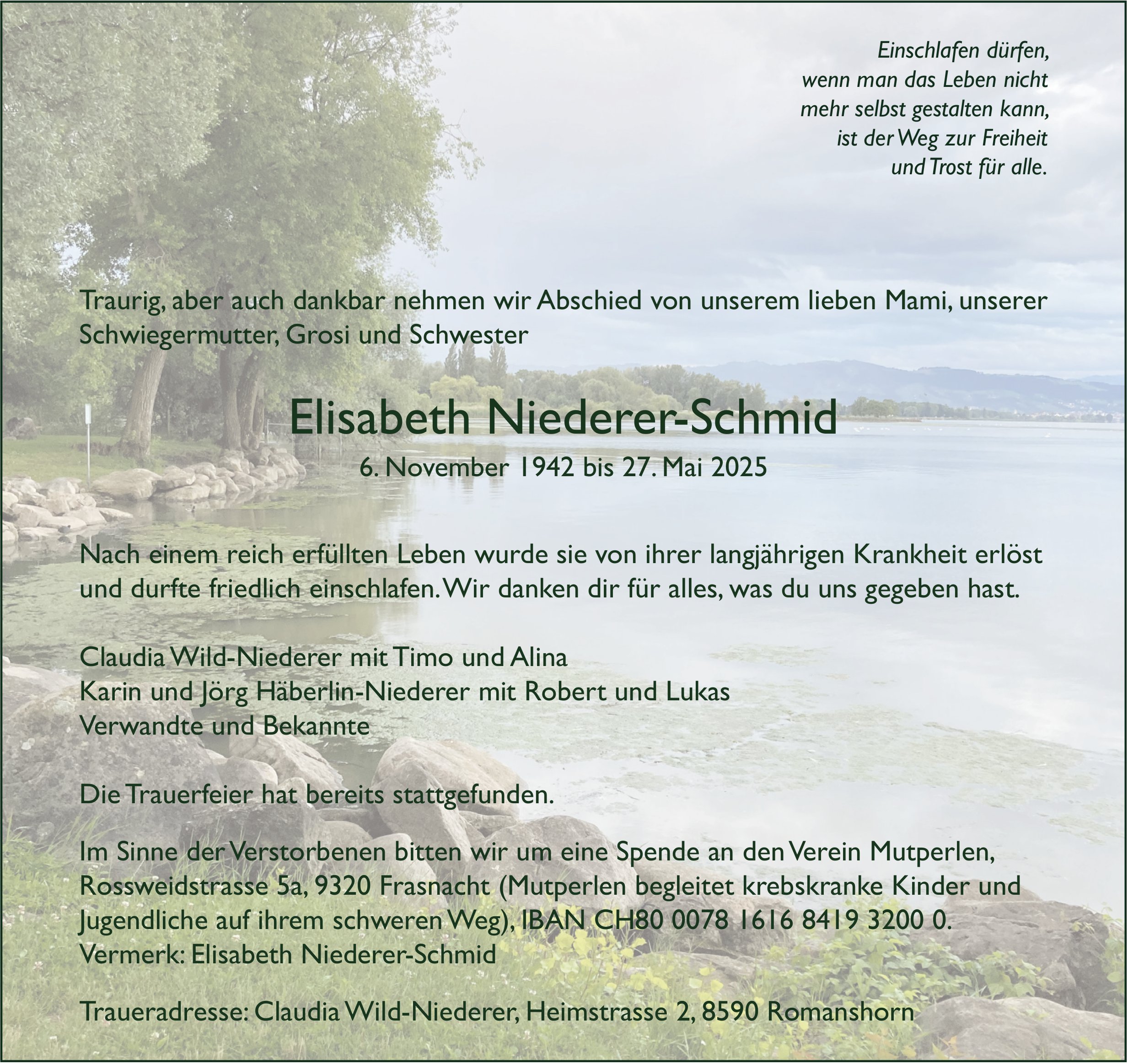 Niederer-Schmid Elisabeth, Mai 2025 / TA