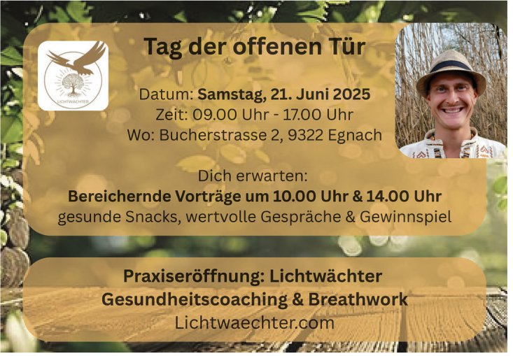 Praxiseröffnung: Tag der offenen Tür, 21. Juni, Egnach