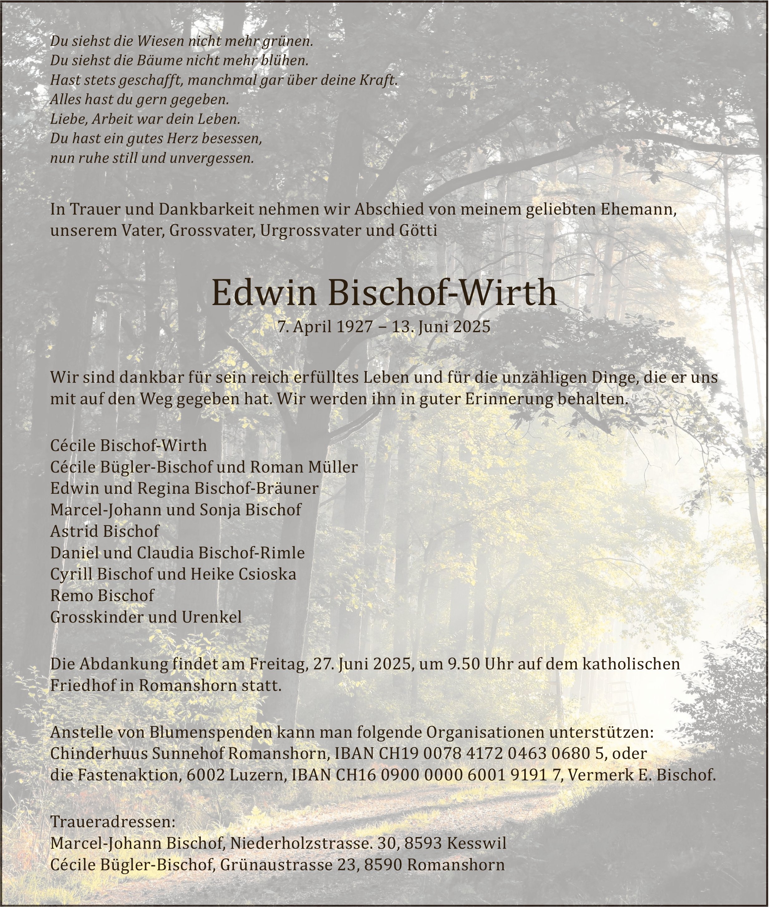 Bischof-Wirth Edwin, Juni 2025 / TA