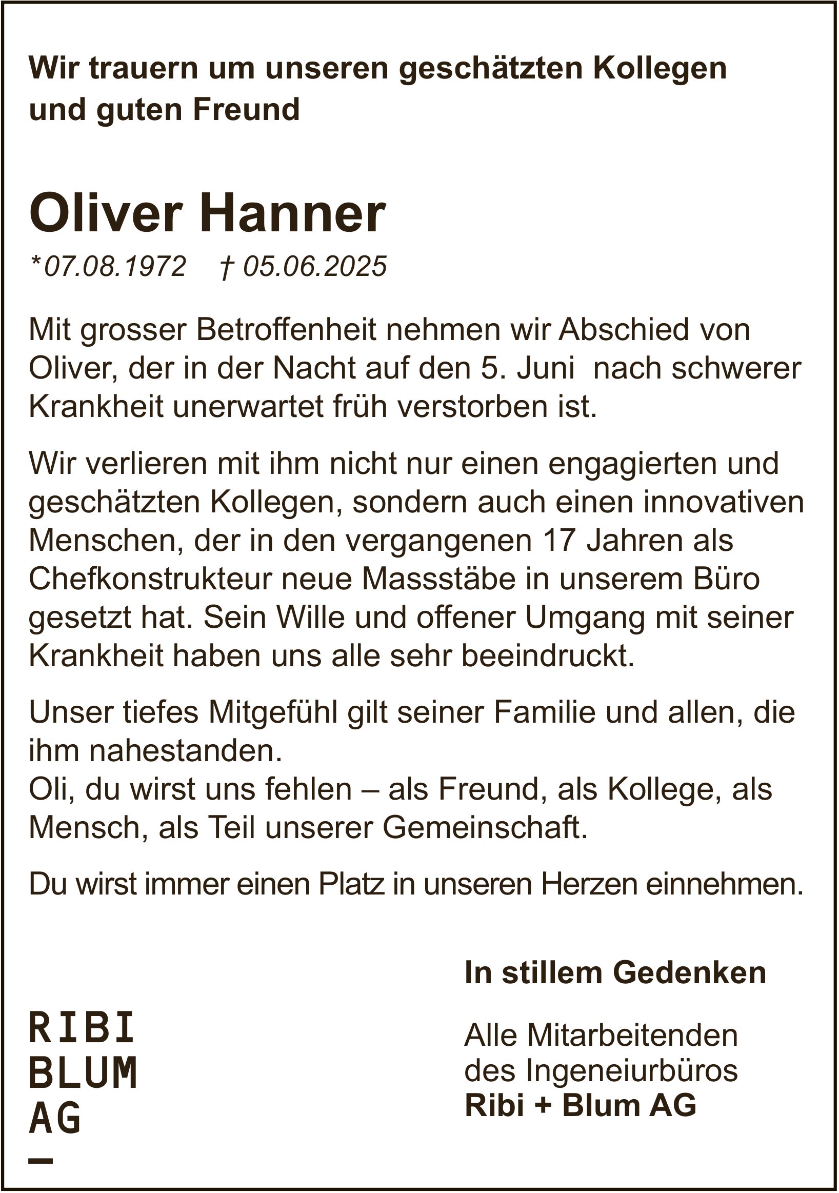 Hanner Oliver, Juni 2025 / TA