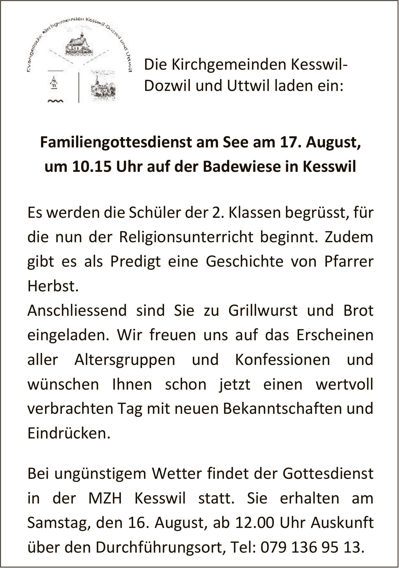 Familiengottesdienst am See, 17. August, Kesswil