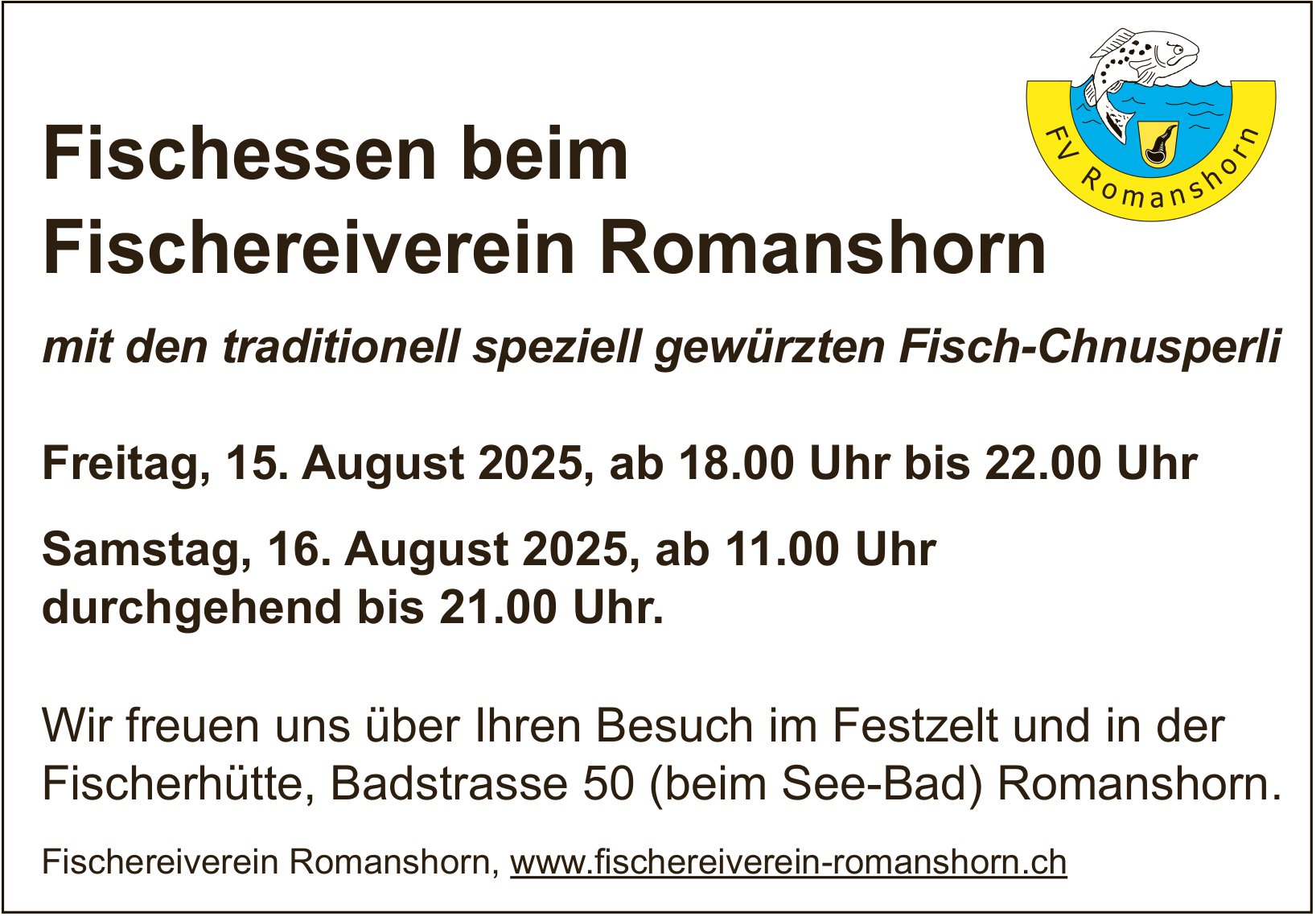 Fischessen, 15. - 16. August, Fischereiverein Romanshorn