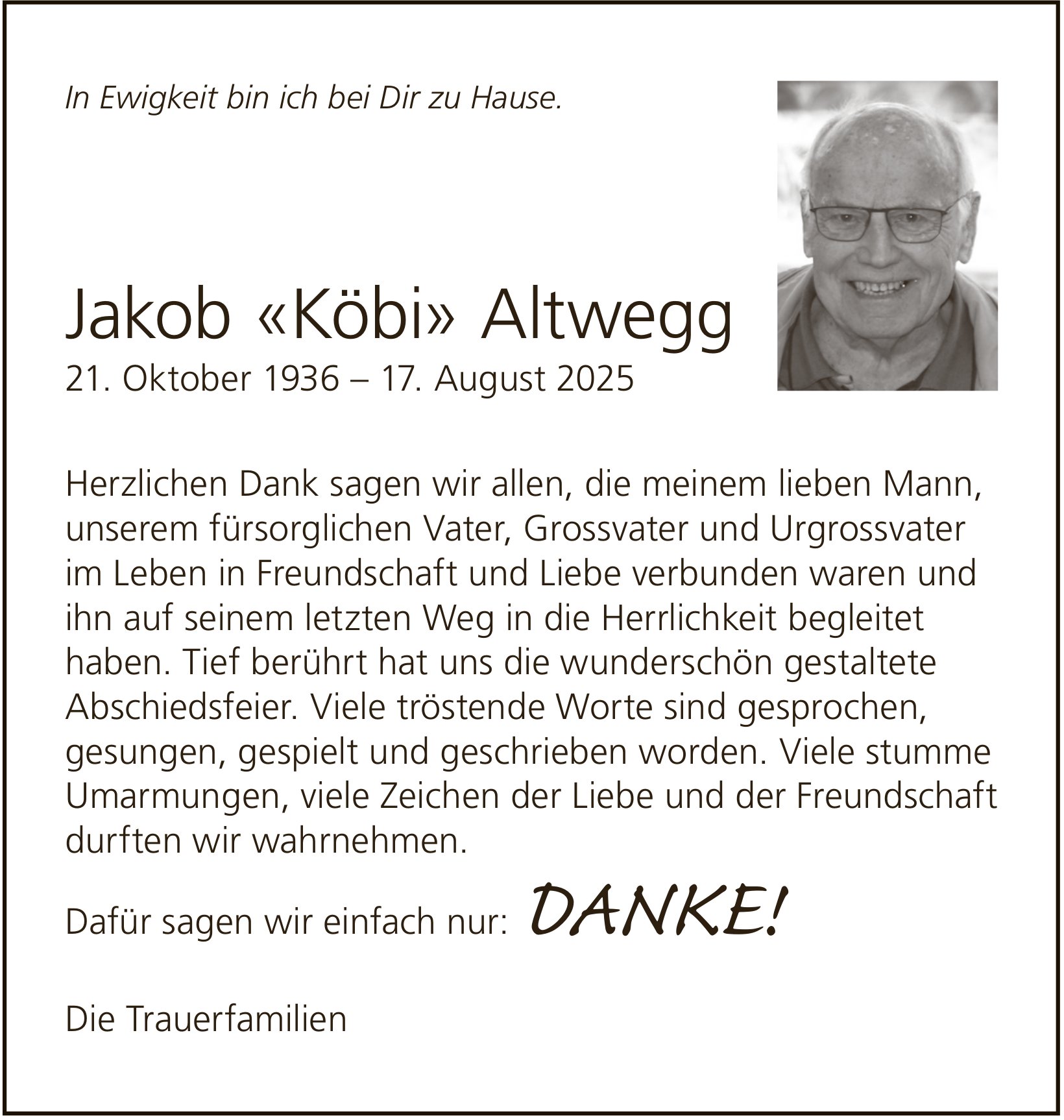 Jakob «Köbi» Altwegg, im September 2025 / DS