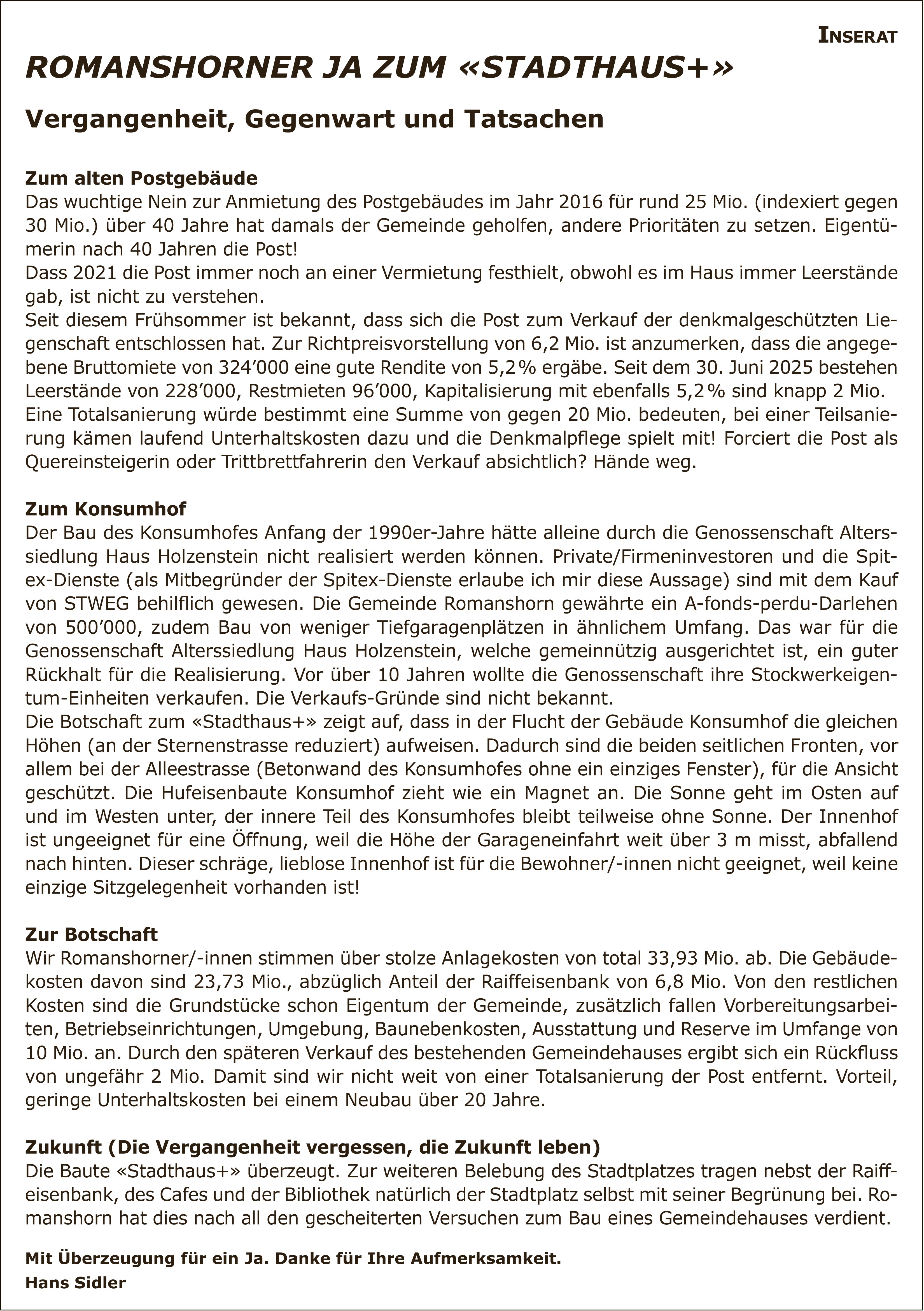 ROMANSHORNER JA ZUM «STADTHAUS+»