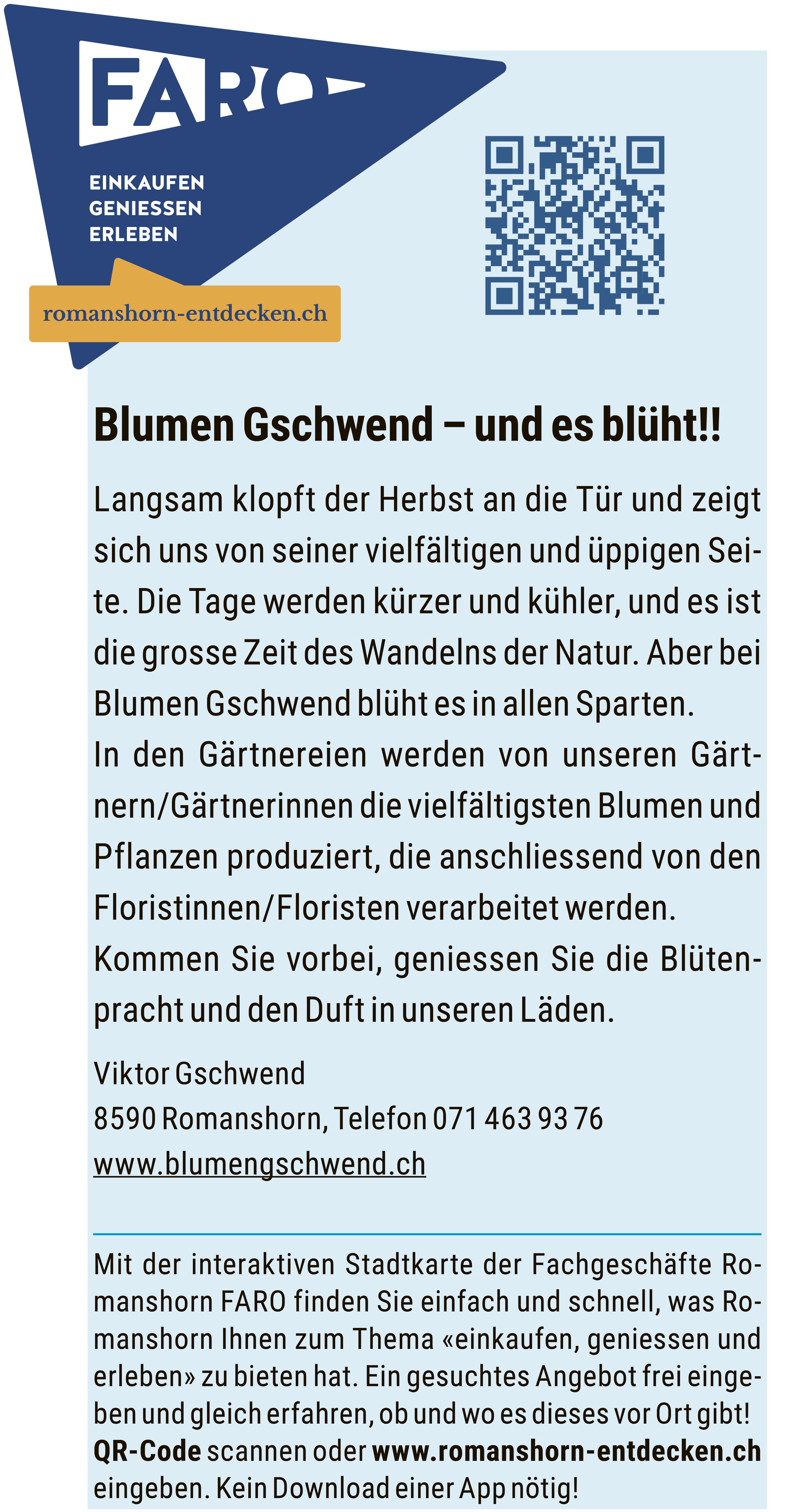 Viktor Gschwend, Romanshorn - Blumen Gschwend – und es blüht!!