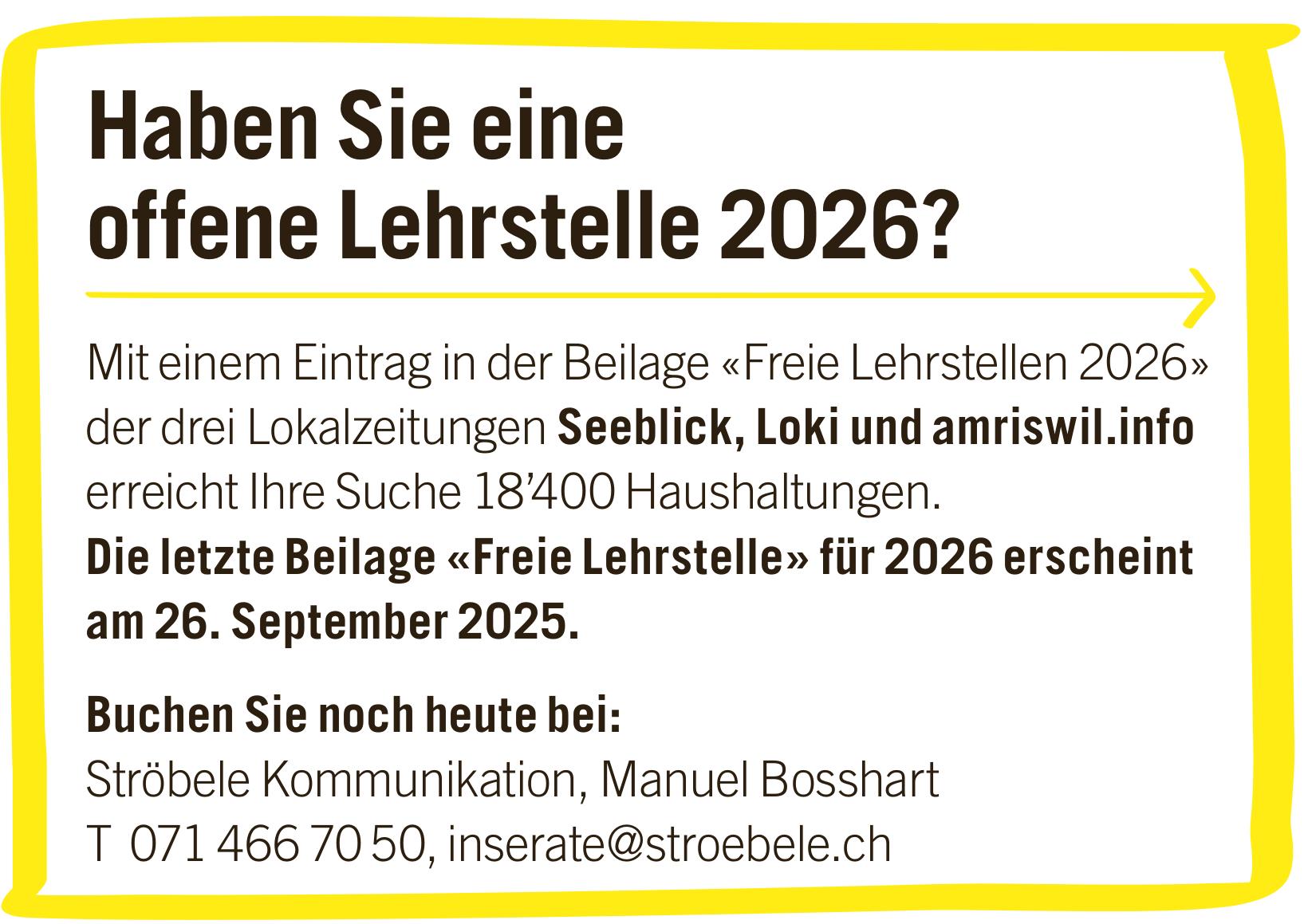 Ströbele Kommunikation, Amriswil - Haben Sie eine offene Lehrstelle 2026?