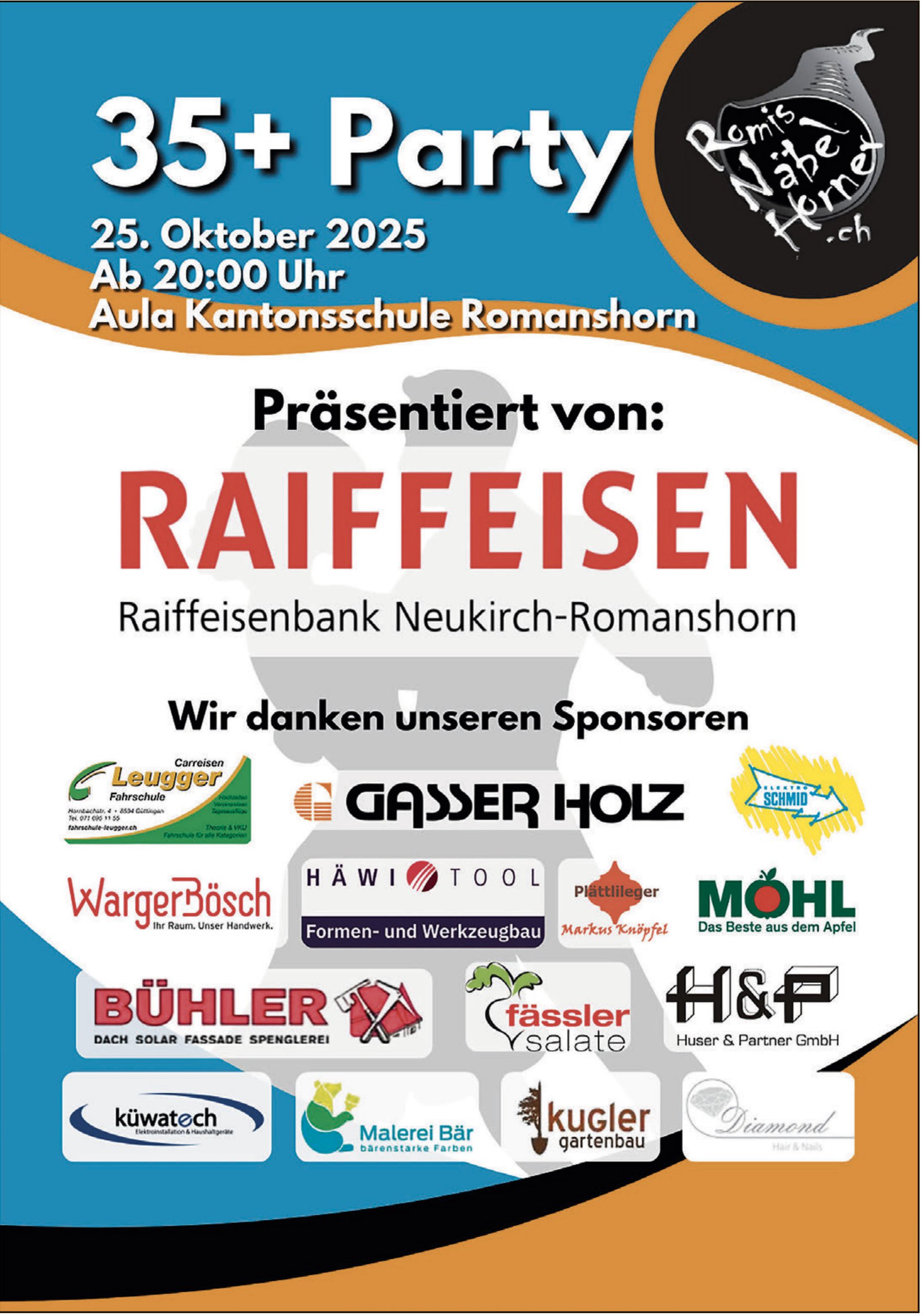 35+ Party, 25. Oktober, Aula Kantonsschule, Romanshorn
