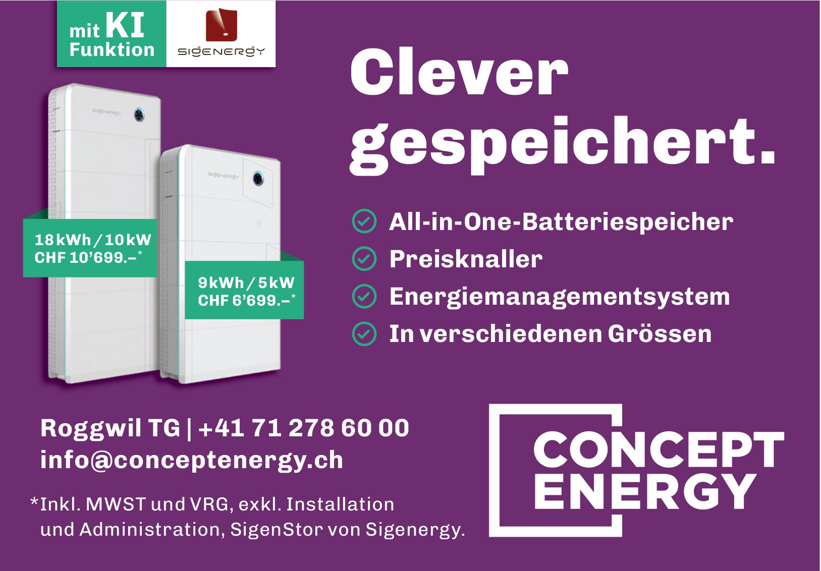 CONCEPT ENERGY, Roggwil - Clever gespeichert.